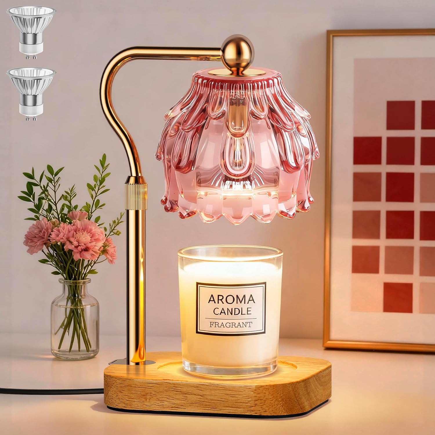 Cinoton Candle Warmer Lamp with Timer - Flower Design Electric Wax Melting Wax Lamp for Jar Candles Gift for Women Mom Christmas Birthday Home Decor