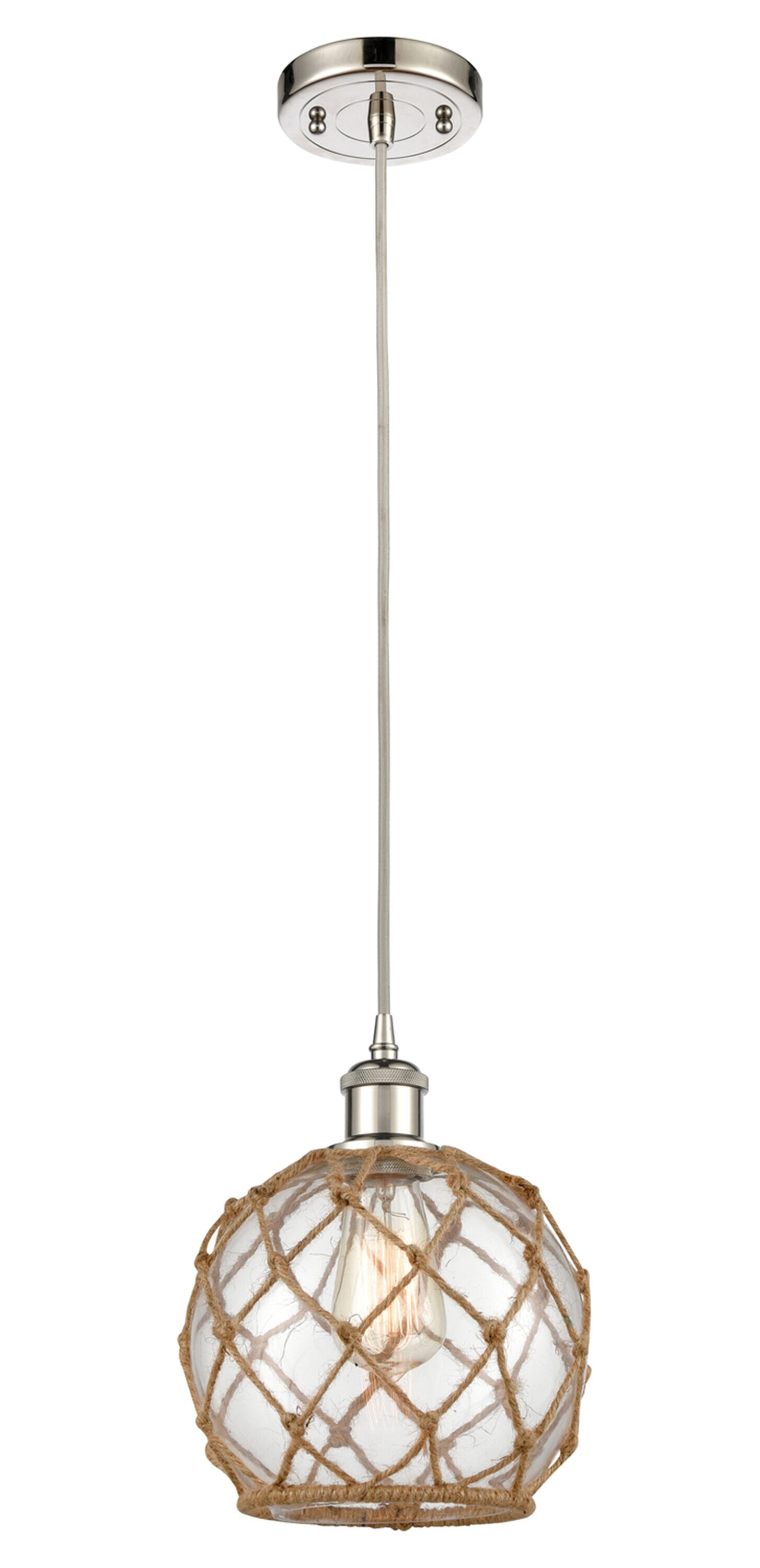 Innovations Lighting Farmhouse Rope 1 -Light Polished Nickel, Clear ...