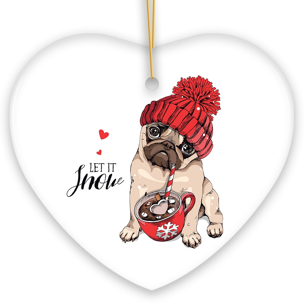 OrnamentallyYou 634 Cute Christmas Pug Ornament Heart Version