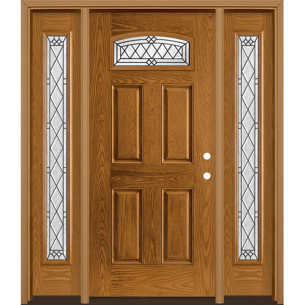 Masonite 3350002 Alston 64-in x 80-in x 4-9/16-in Fiberglass 1/4 lite Left-hand inswing Oakcrest Stained Prehung Front Door with Sidelights with Brickmould Insulating core