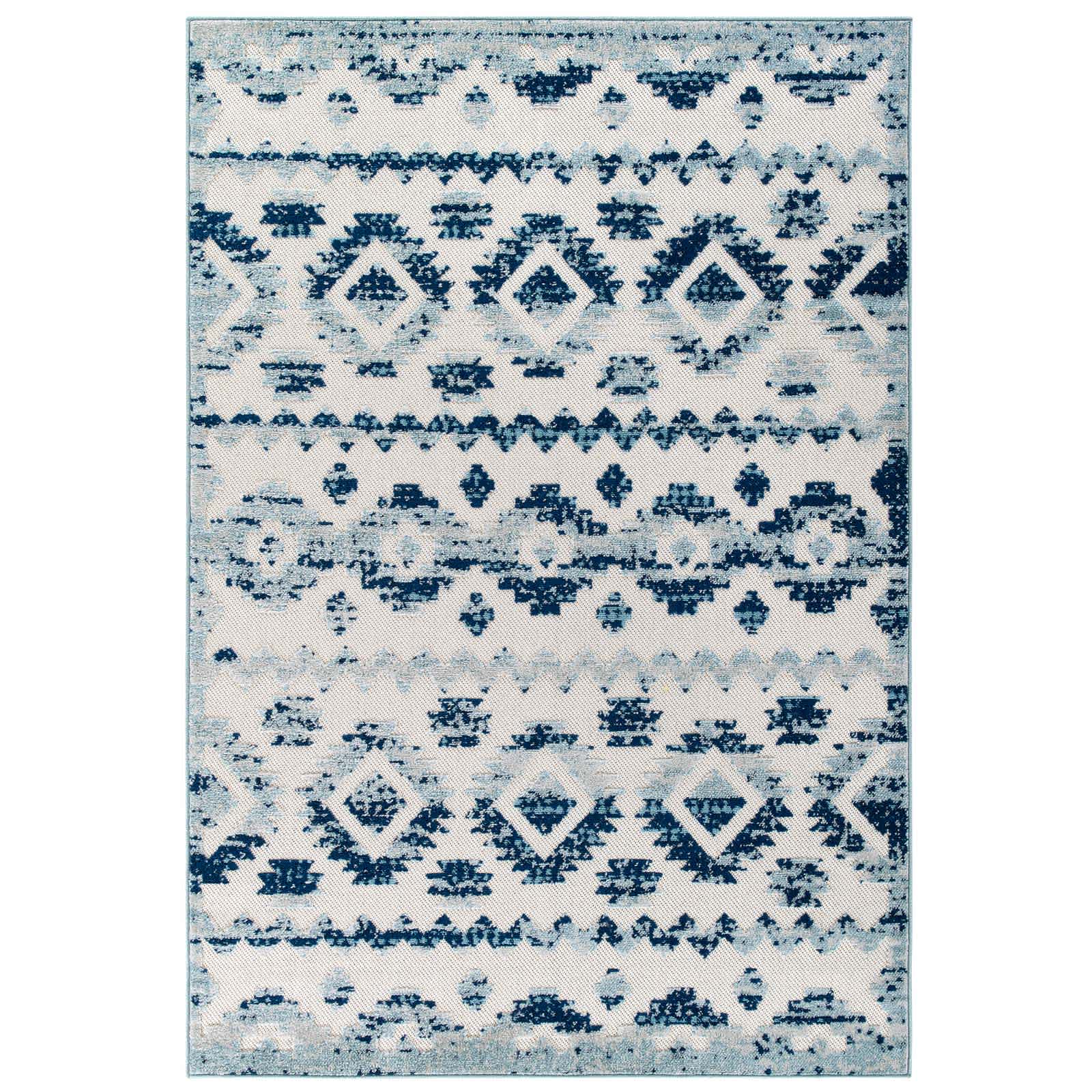  Reflect Takara Abstract Diamond Moroccan Trellis 5-ft x 8-ft Indoor and Outdoor Area Rug in Ivory and Blue