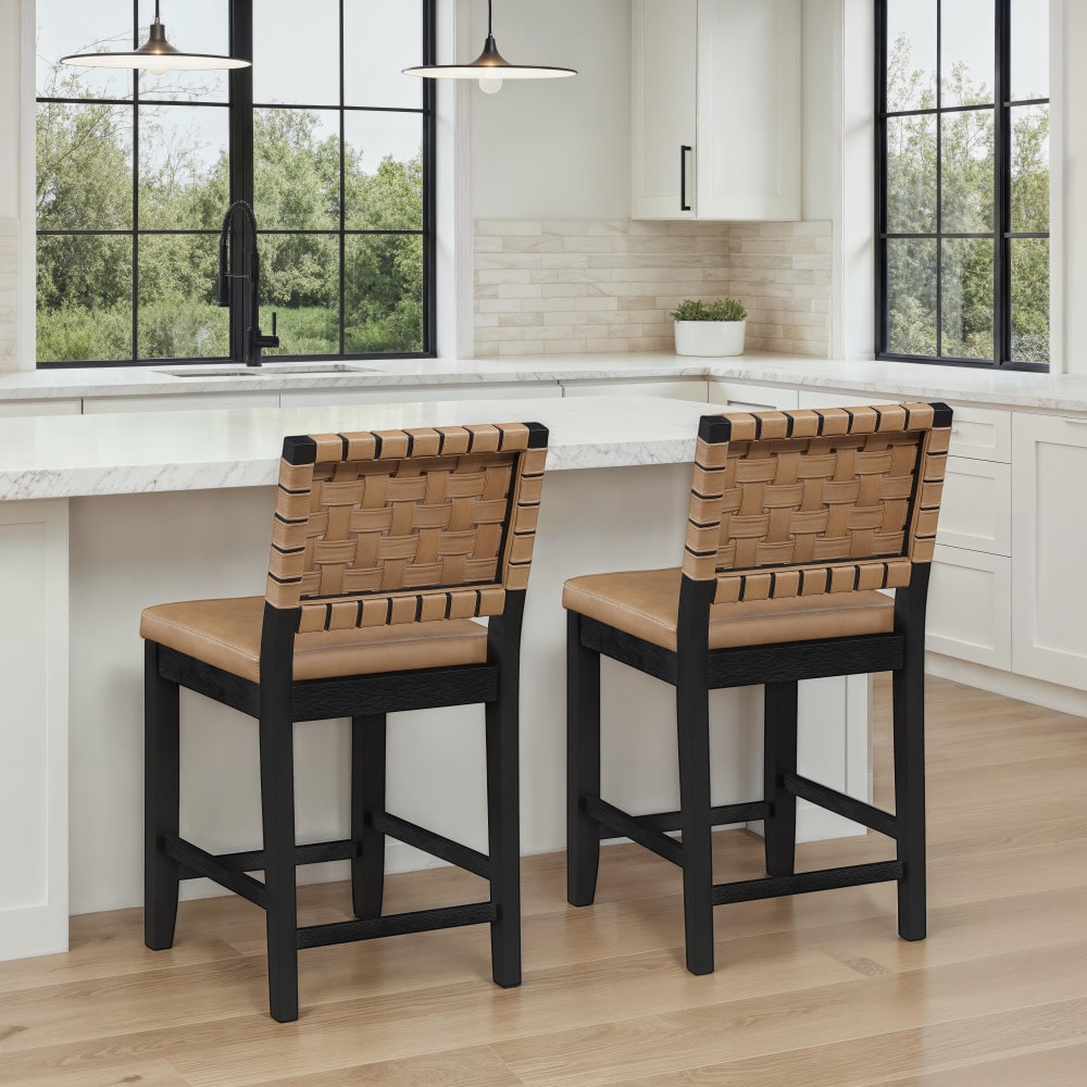 Steve Silver Saddle Brown 24.75-in H Counter height Upholstered Wood Bar Stool 2 -Pack