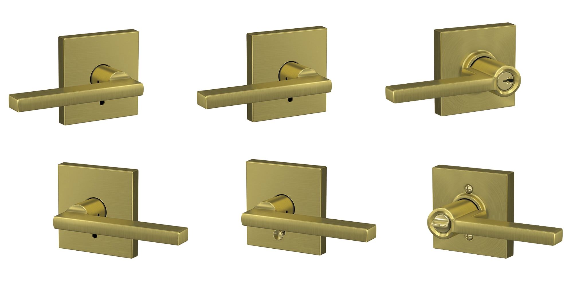 Schlage Custom Latitude- Kinsler Satin Brass Universal Interior Bed/Bath  Hall/Closet Combined Door Handle in the Door Handles department at