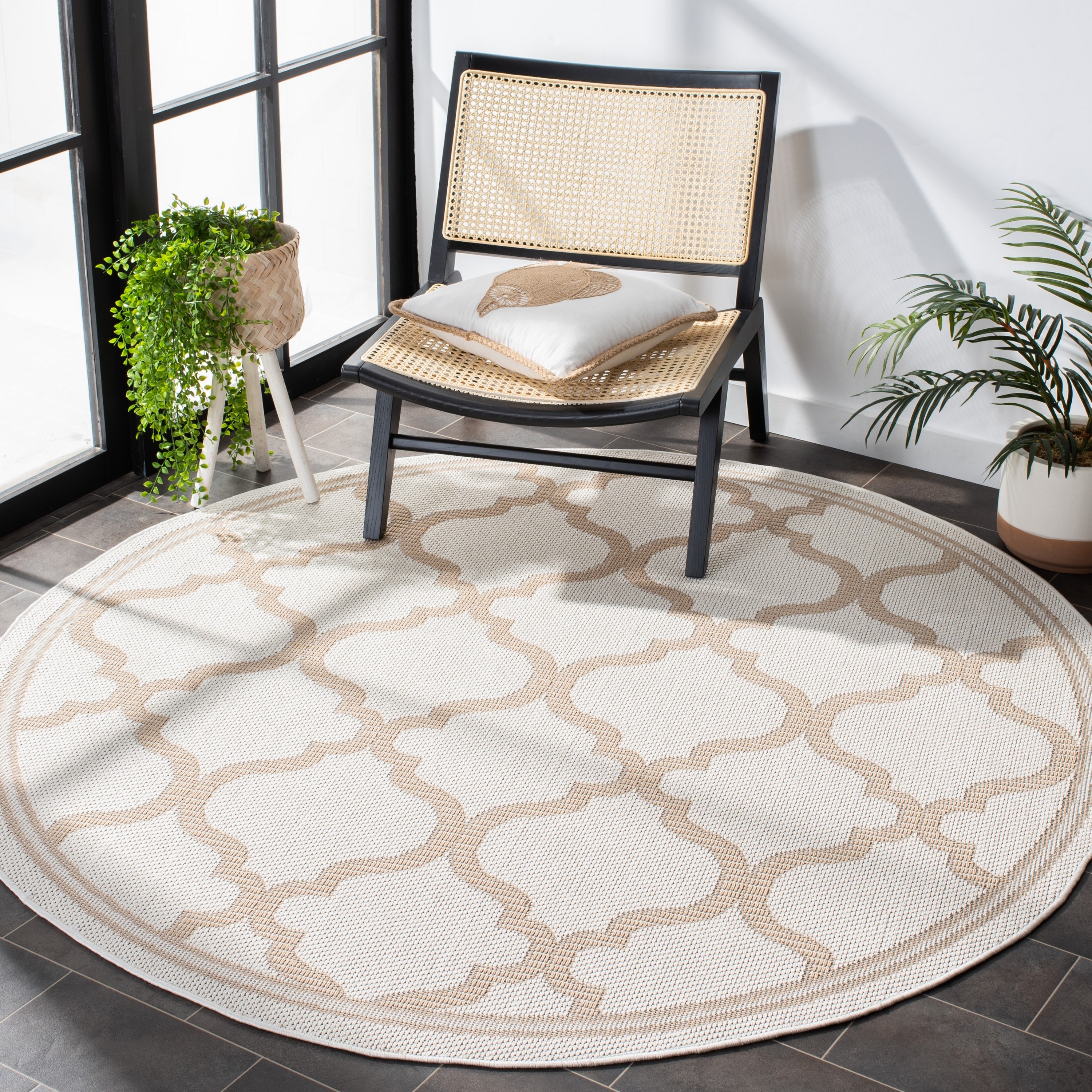 Safavieh BMU810C-5R Bermuda 800 Mercy 5 x 5 (ft) Loomed Polypropylene Ivory/Beige Round Indoor/Outdoor Trellis Farmhouse/Cottage Area rug