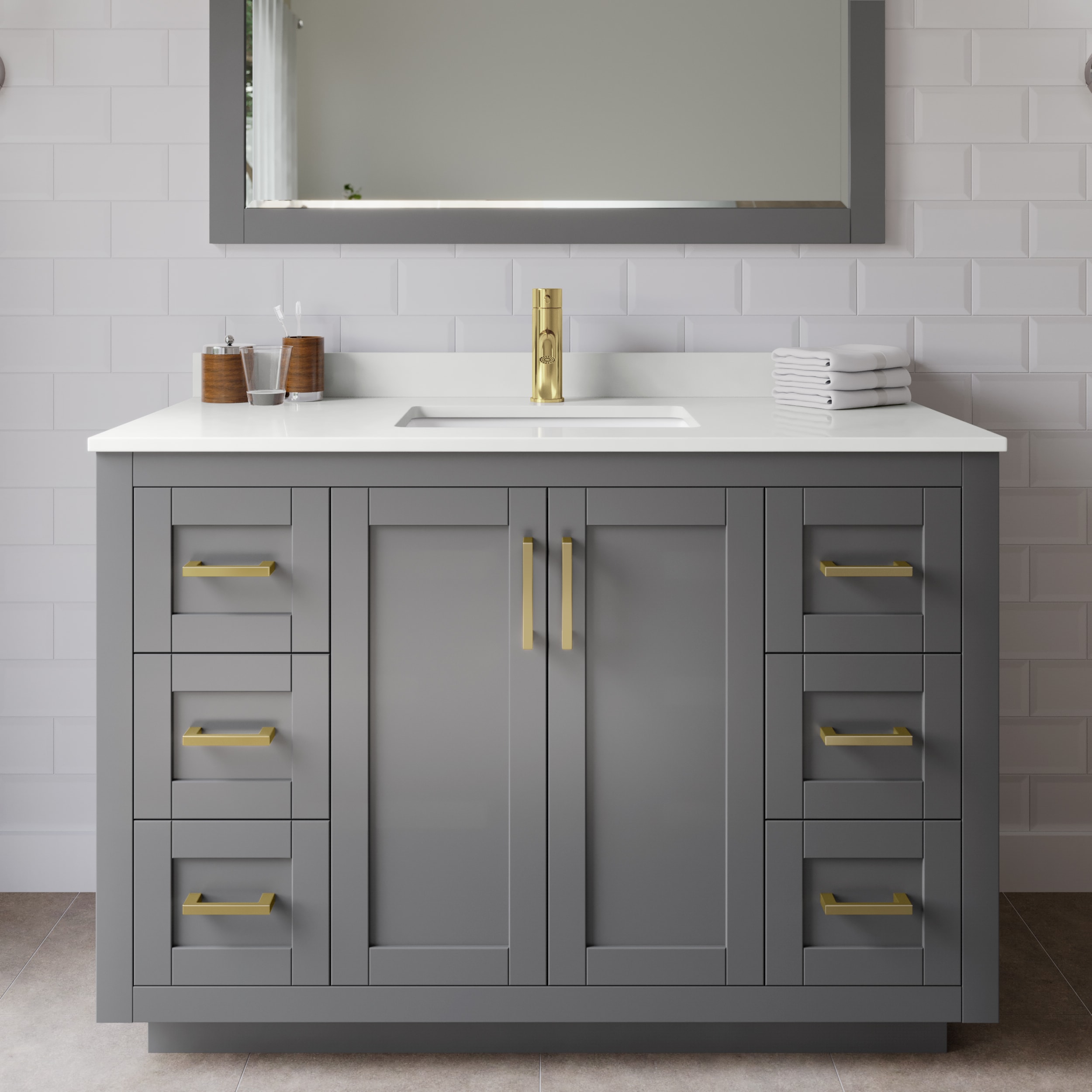 Miranda Dark Gray Freestanding Single Vanity with White Quartz Top