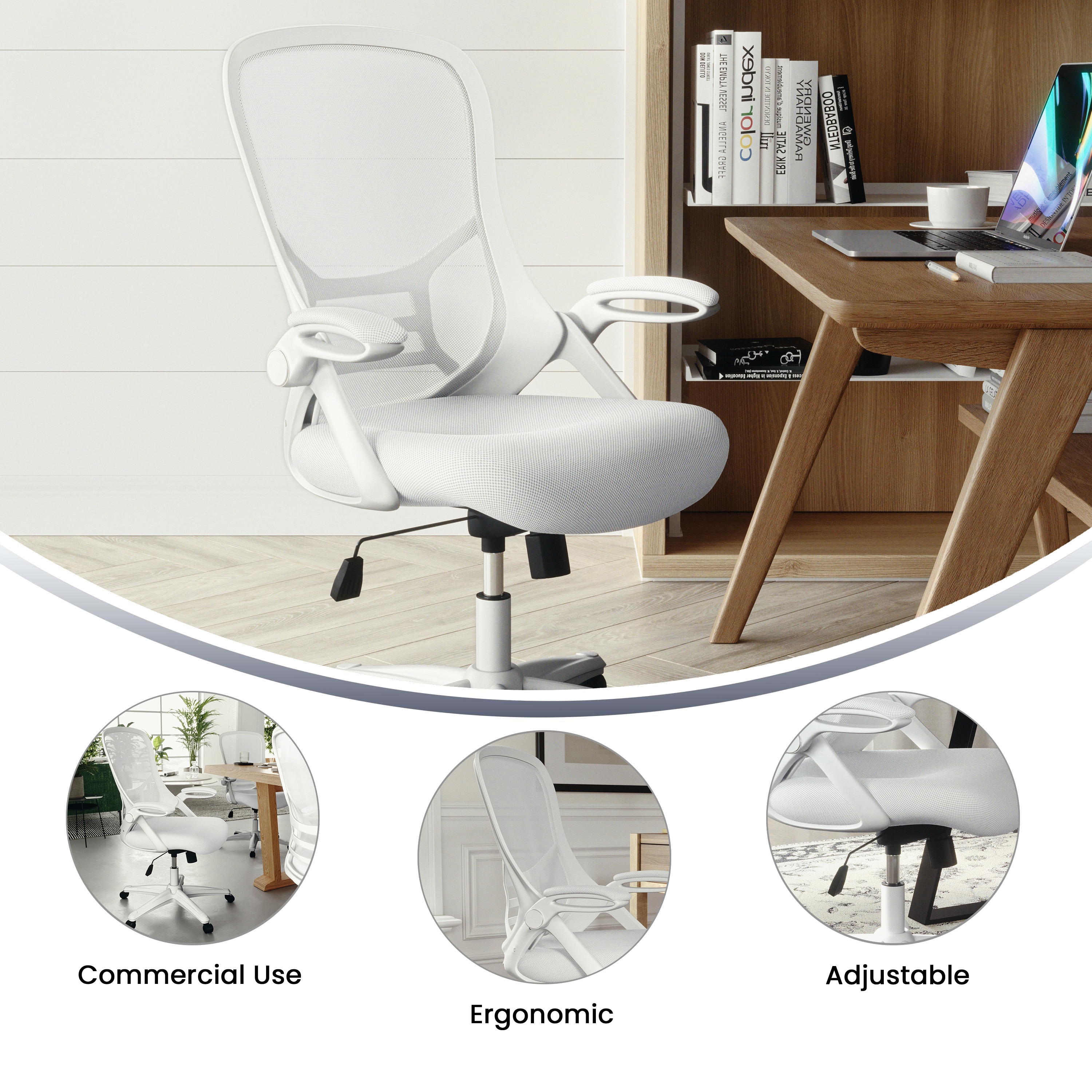 White High-Back Ergonomic Mesh Swivel Office Chair with Adjustable Arms