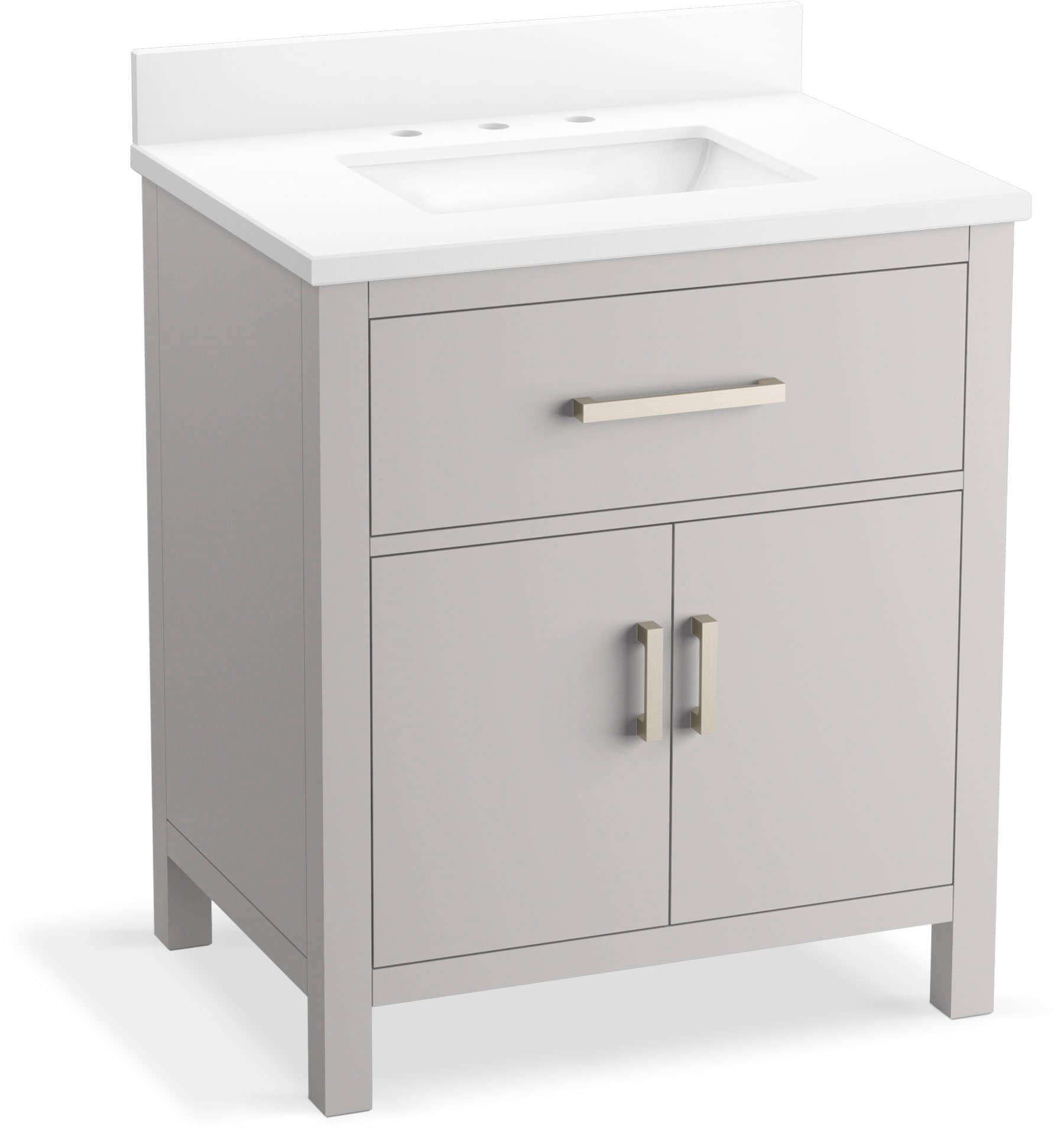 KOHLER Kresla 30-in Atmos Grey Undermount Single Sink Bathroom Vanity with Pure White Quartz Top #40638-BD1-AGA