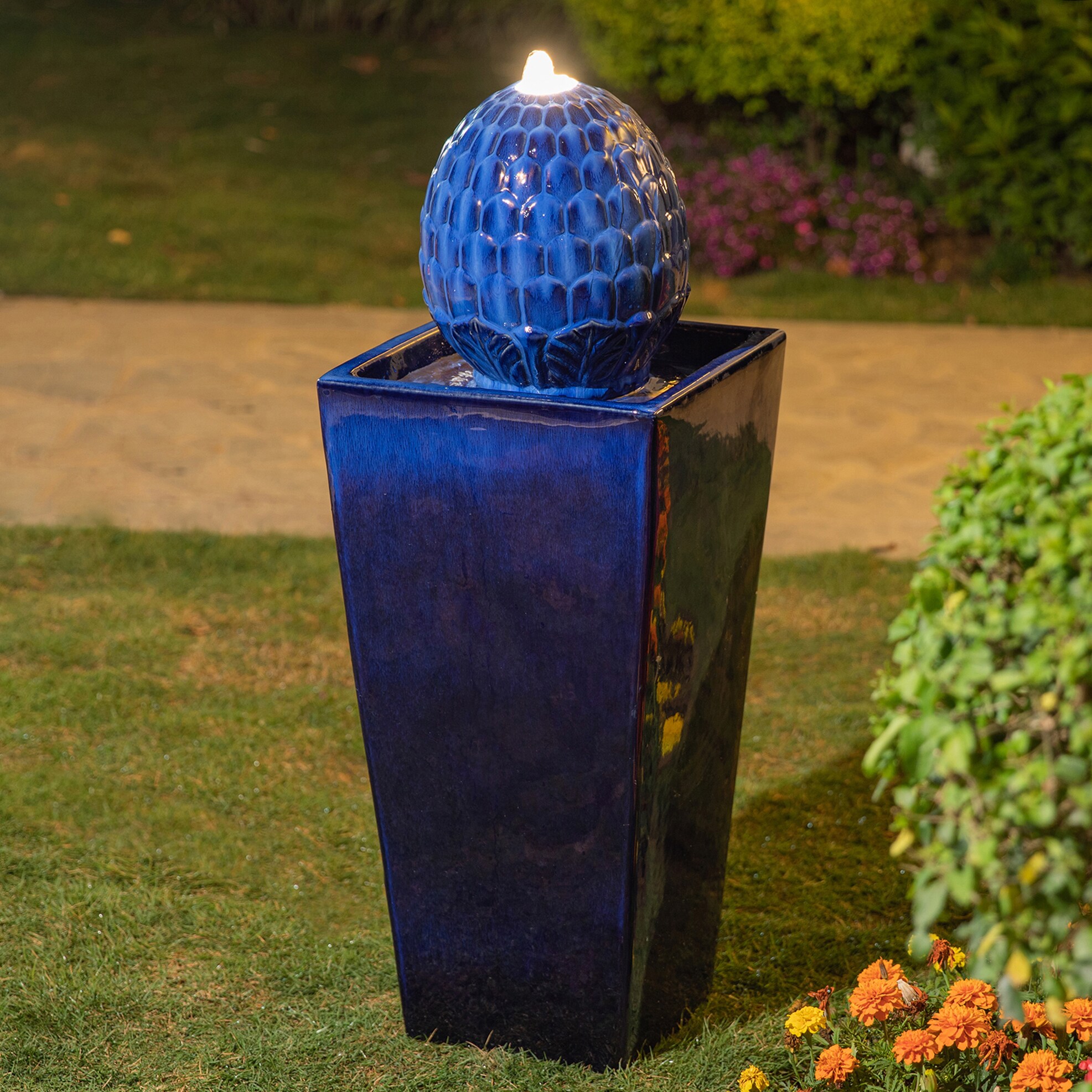 Glitzhome 35.75-in H Ceramic Fountain Statue Outdoor Fountain in the ...