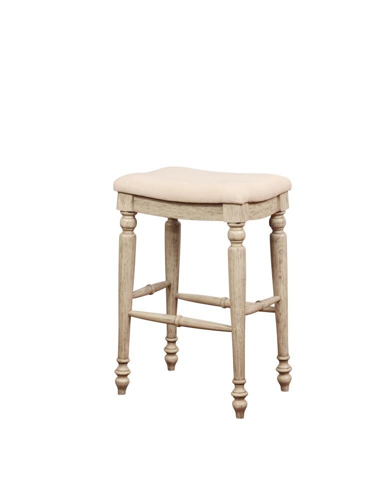 Elegant Whitewash Wood Backless 30" Saddle Barstool