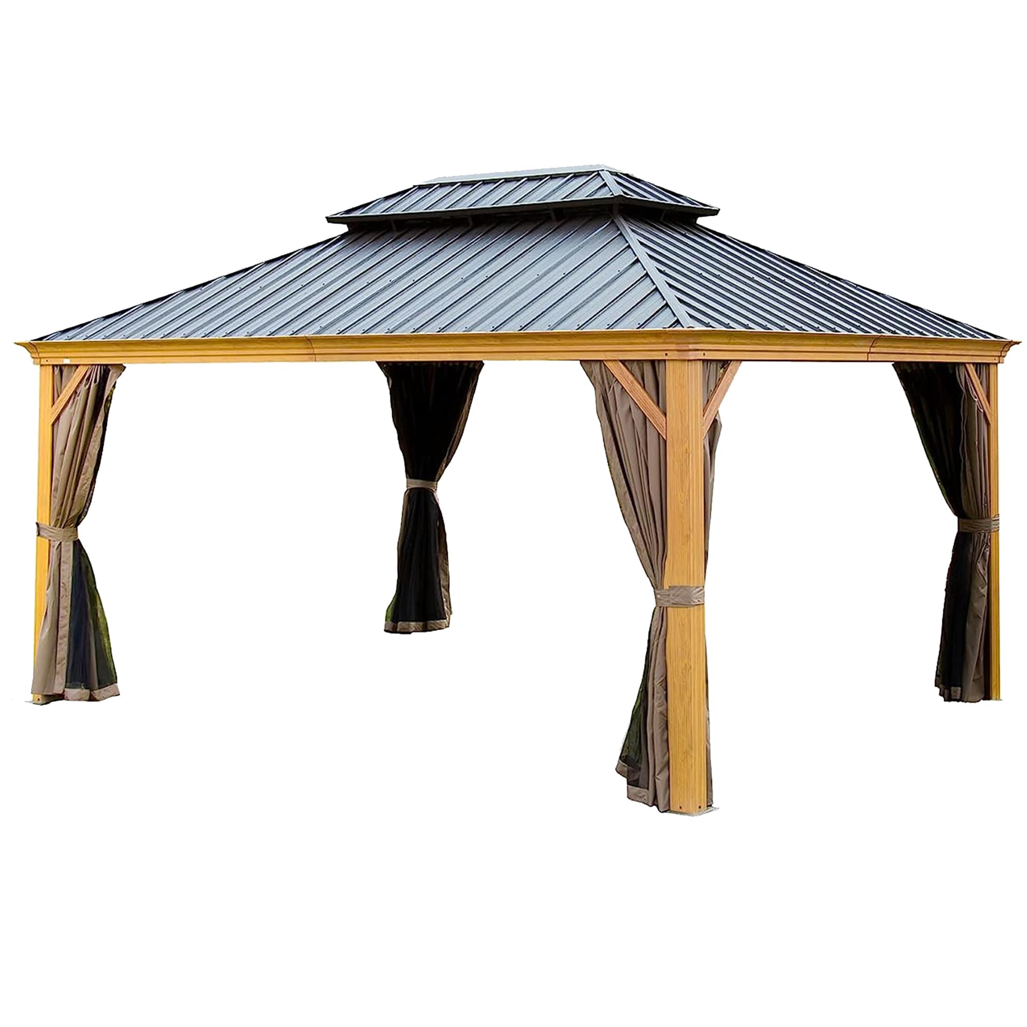 Clihome CL-DOLS011 13.88-ft x 11.91-ft Hardtop Gazebo Yellow Brown with Hardtop Roof
