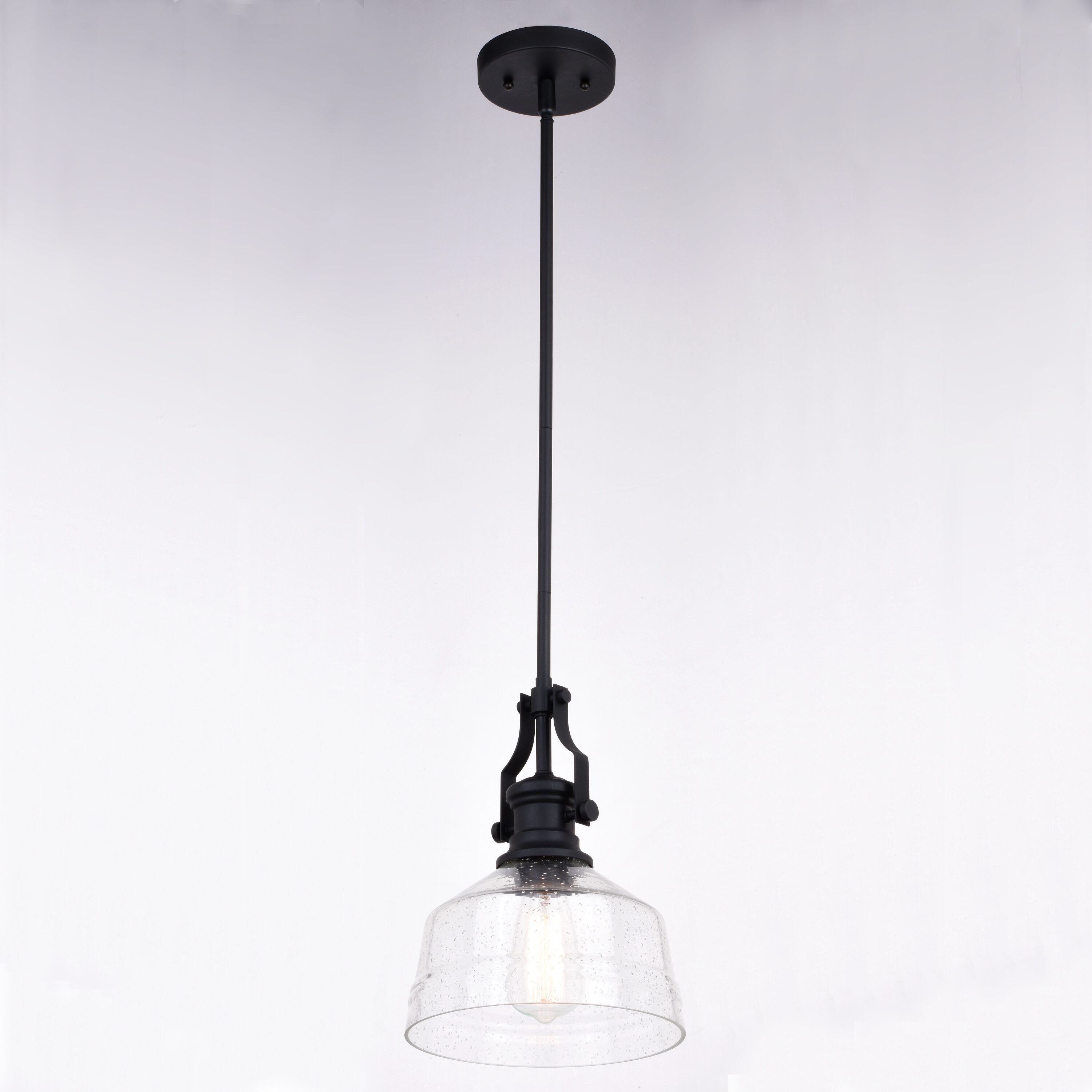 Beloit Matte Black Mini Pendant with Clear Seeded Glass