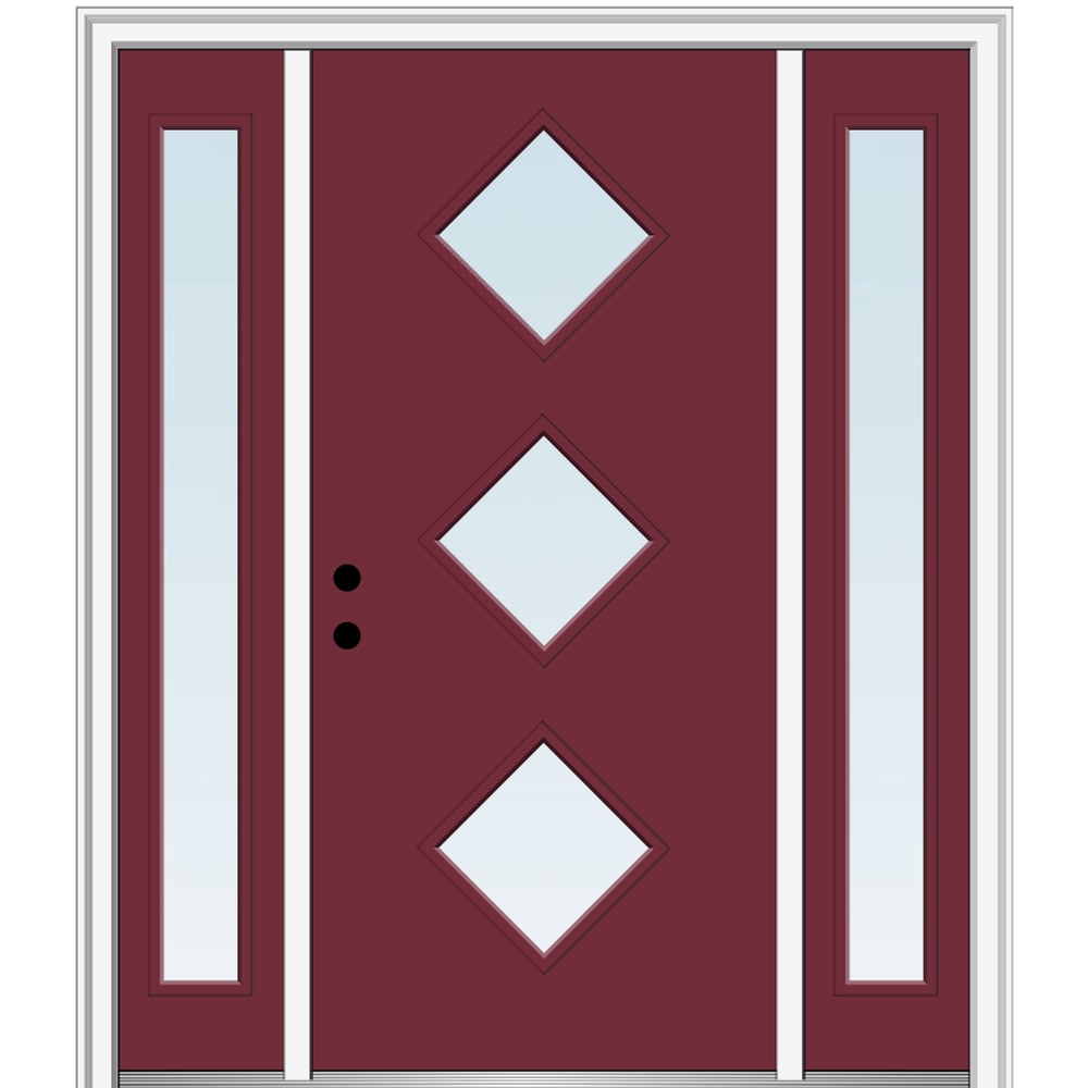 MMI DOOR ZZ346315R 64-in x 80-in x 4-9/16-in Fiberglass Pulse lite Right-hand inswing Burgundy Painted Prehung Front Door with Sidelights with Brickmould Insulating core