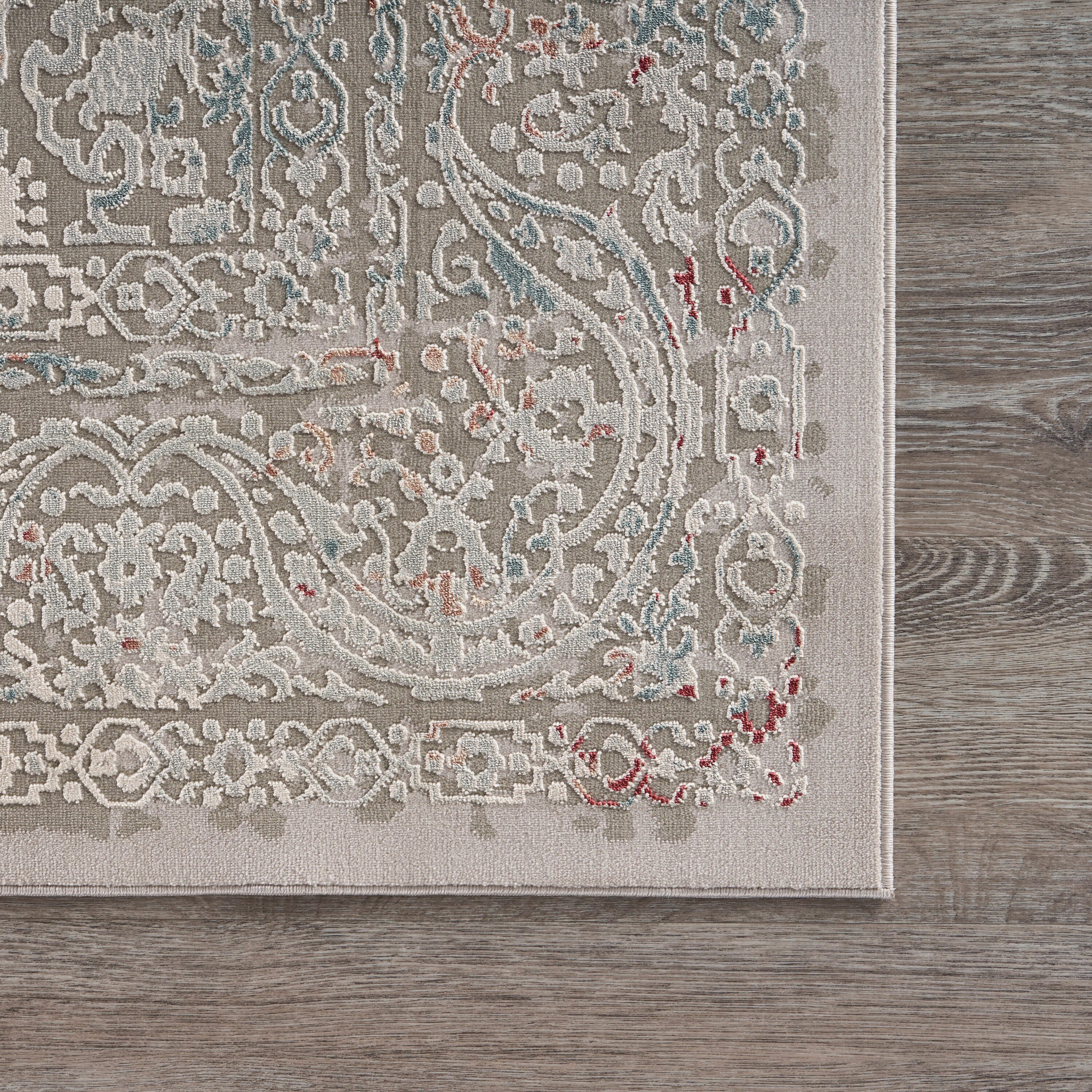 Gray and Ivory Hand-Knotted Oriental Synthetic Area Rug
