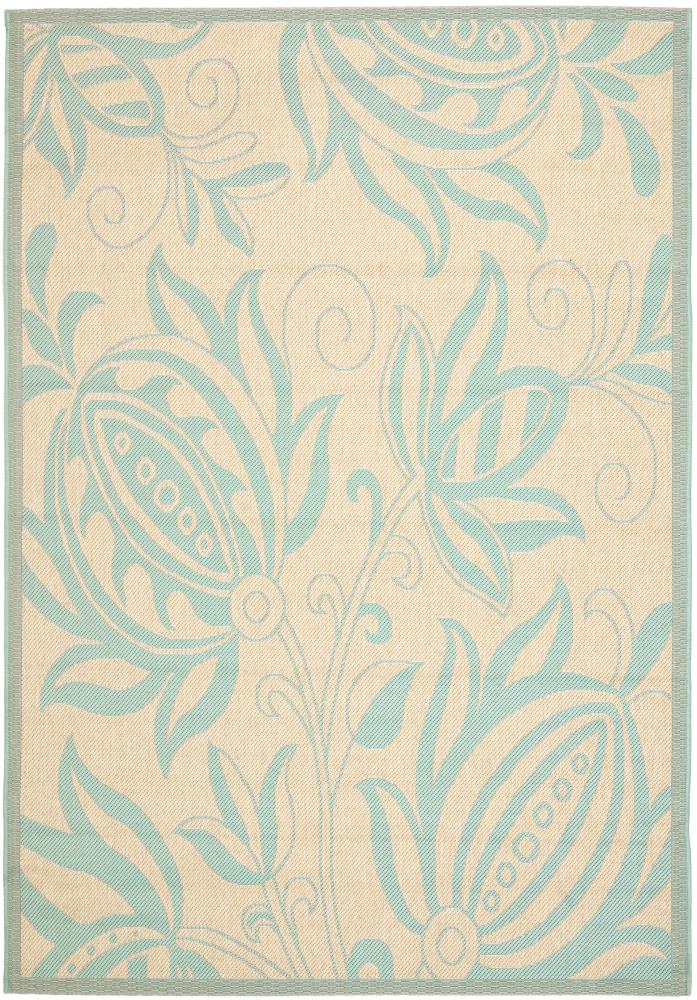 Safavieh CY6109-15-6 Courtyard Joulter 7 x 10 (ft) Loomed Polypropylene Cream/Aqua Rectangular Indoor/Outdoor Floral/Botanical Coastal Area rug