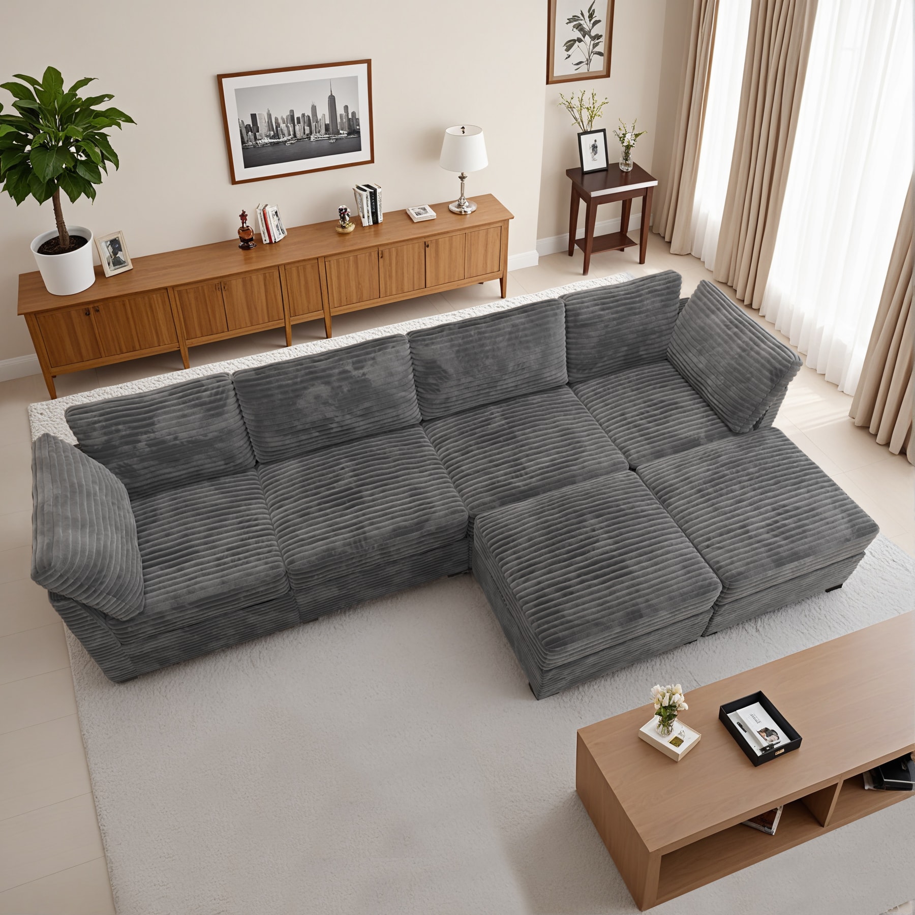 Caodoc L5-GYO601-2 130.8-in Modern Gray Reclining Sofa