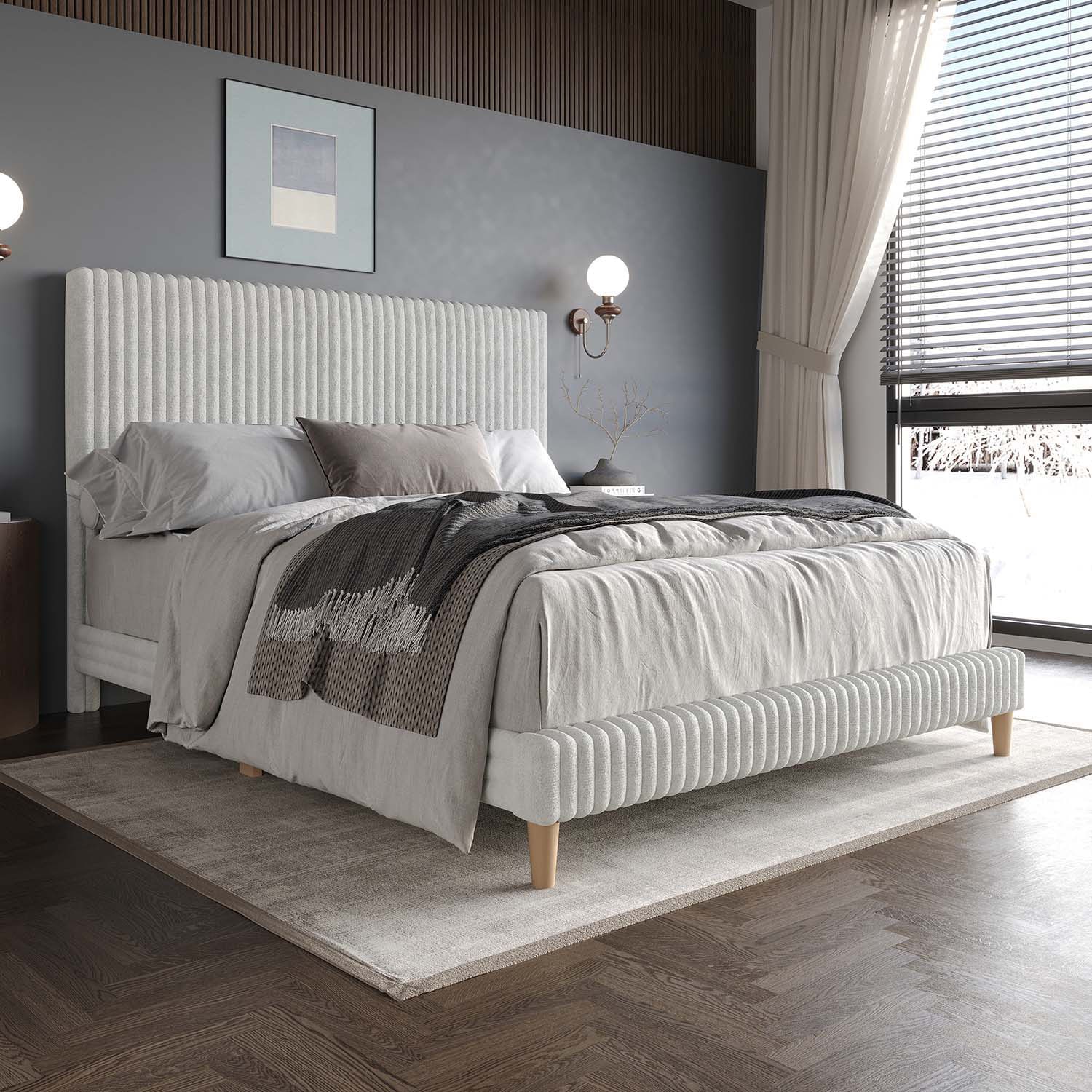 CasePiece C8570FUB-LGY-VV Light Grey Full Wood Upholstered Bed