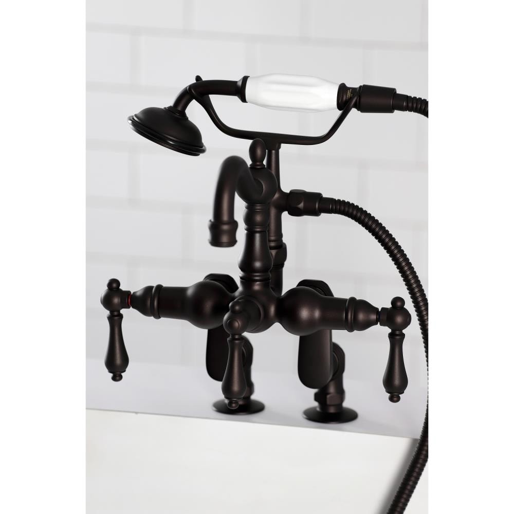 Kingston Brass Vintage Oil Rubbed Bronze 3 Handle Deck Mount Roman High Arc Bathtub Faucet With 2202