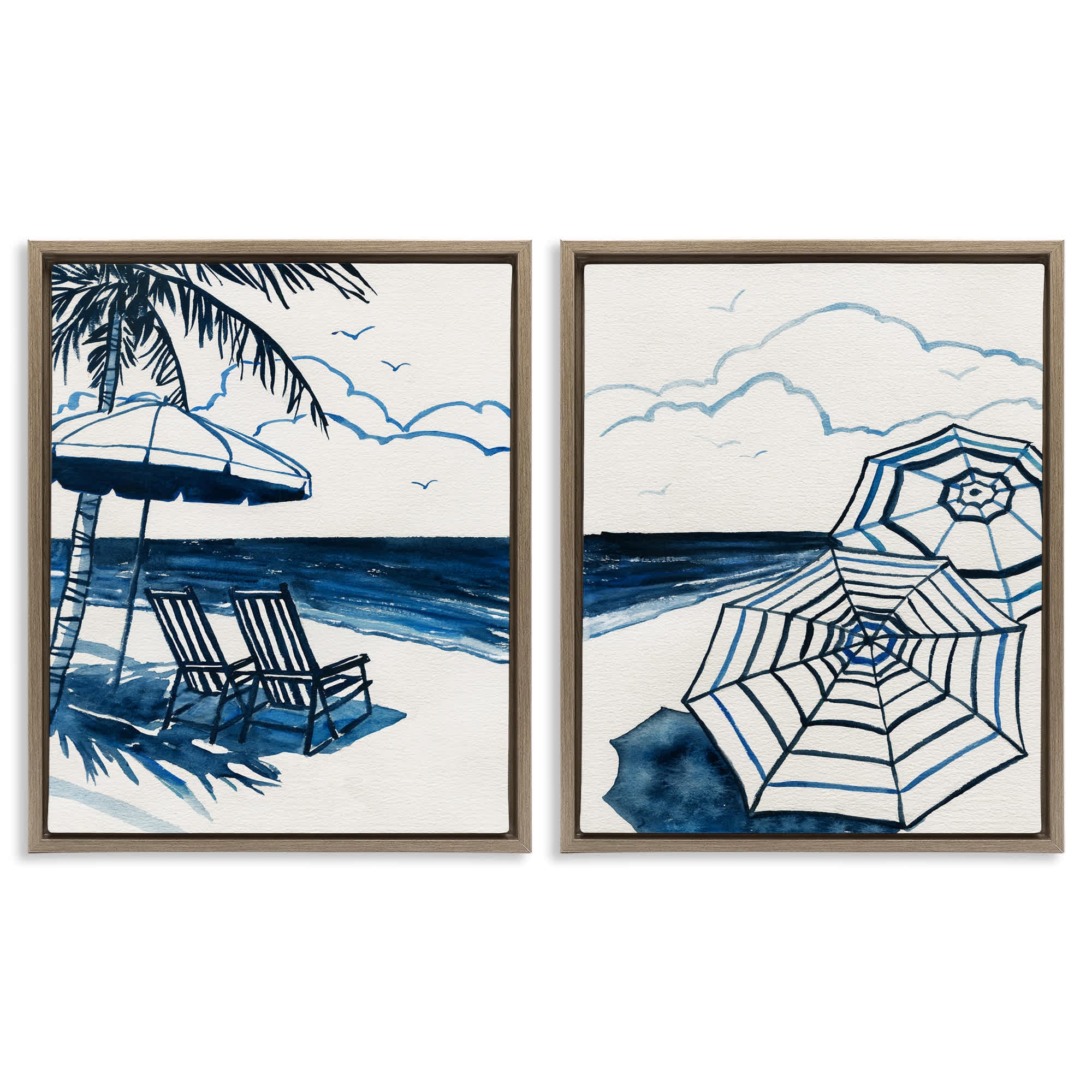 Stupell Industries B2-744-FFE-2PC-24X30 Tropical Ocean Views 2 Piece Brown Framed Floater Canvas Set By Carol Robinson 31 x 25