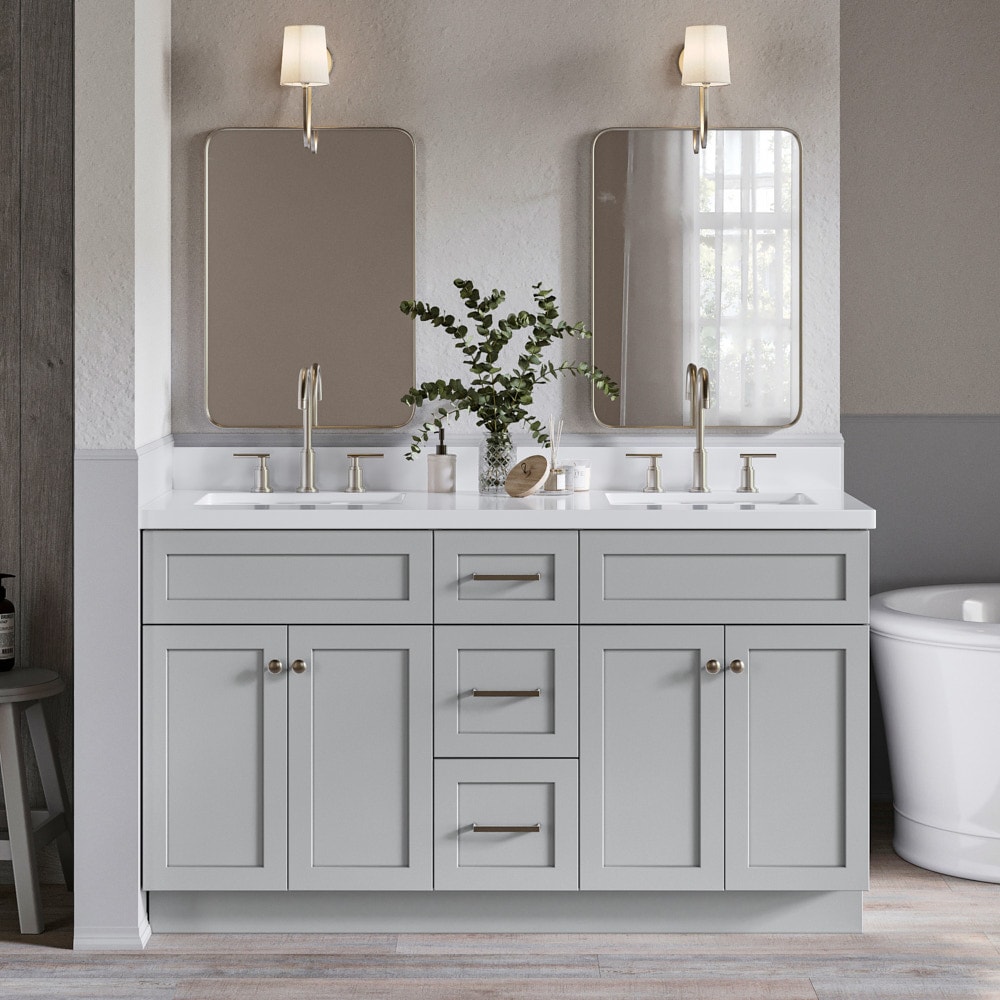 ARIEL F061DWQRVOGRY Hamlet 61-in Grey Undermount Double sink Bathroom Vanity with Pure White Quartz Quartz Top