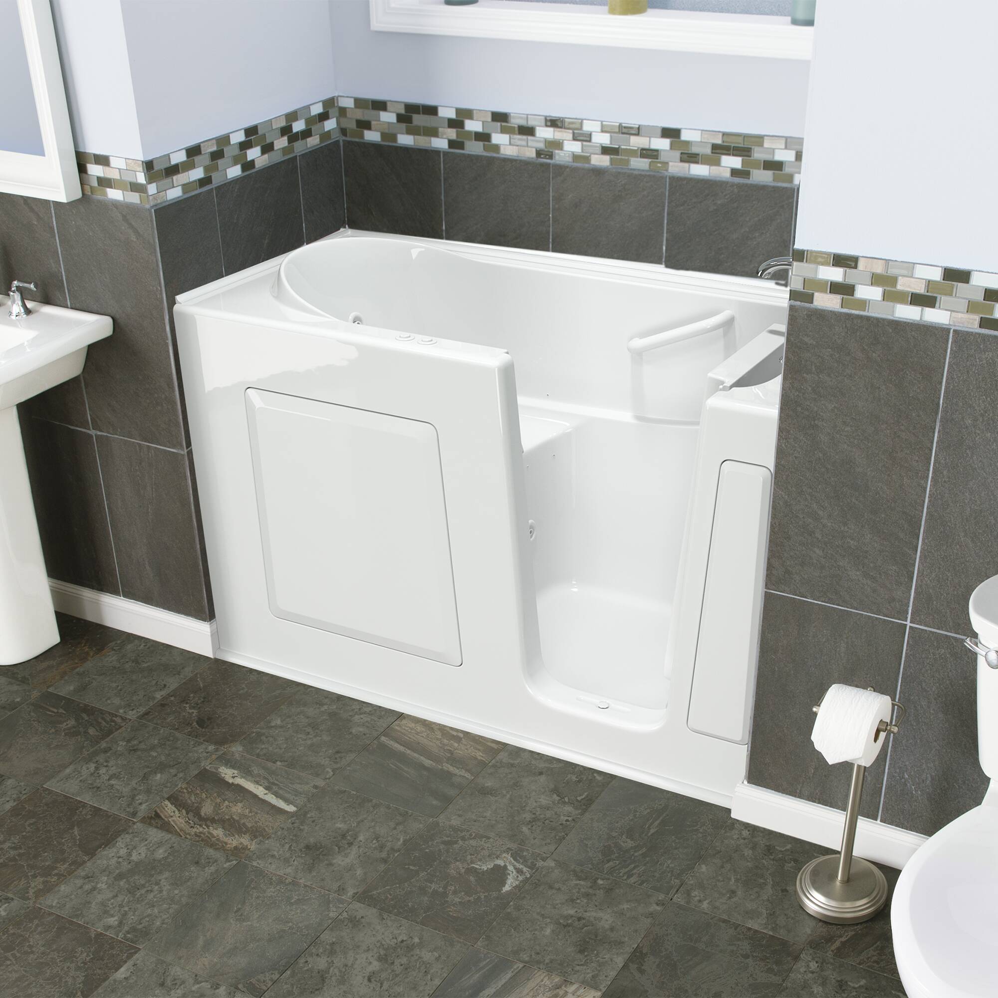 Safety Tubs SSA6030RD-WH 30.0-Inches x 59.0-Inches White Fiberglass Rectangular Walk-in Whirlpool and air bath combination tub with Faucet Hand Shower Drain ( Right Drain )