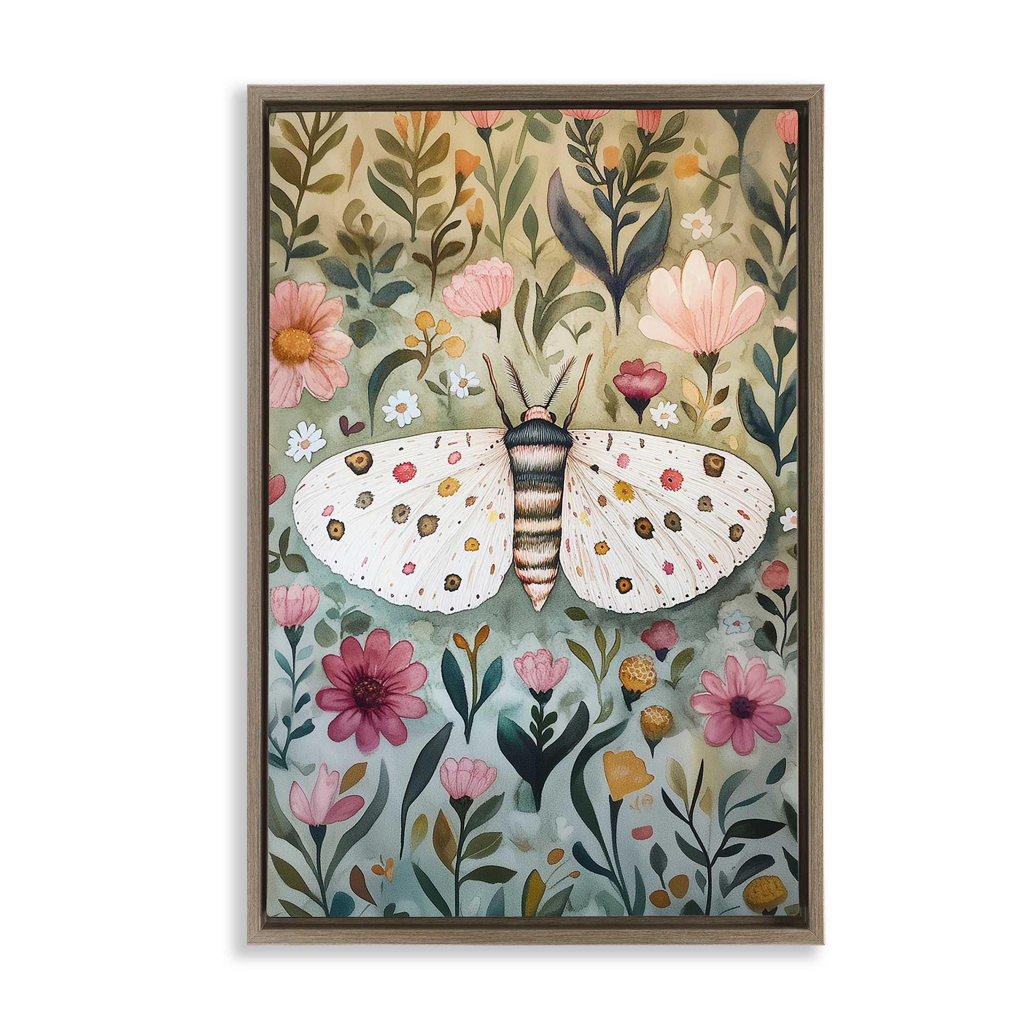 Stupell Industries BT-879-FFE-16X24 Flower Speckled Moth Wings Brown Framed Floater Canvas Wall Art By The Dutch Lady 17 x 25