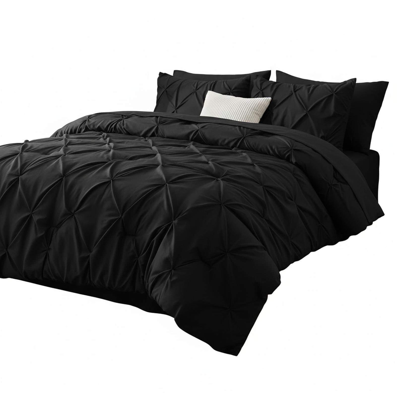 OMOMMD King Pinch Pleat Bed in a Bag Comforter Set with Sheets Pillowcases Shams Microfiber Soft Breathable Machine Washable