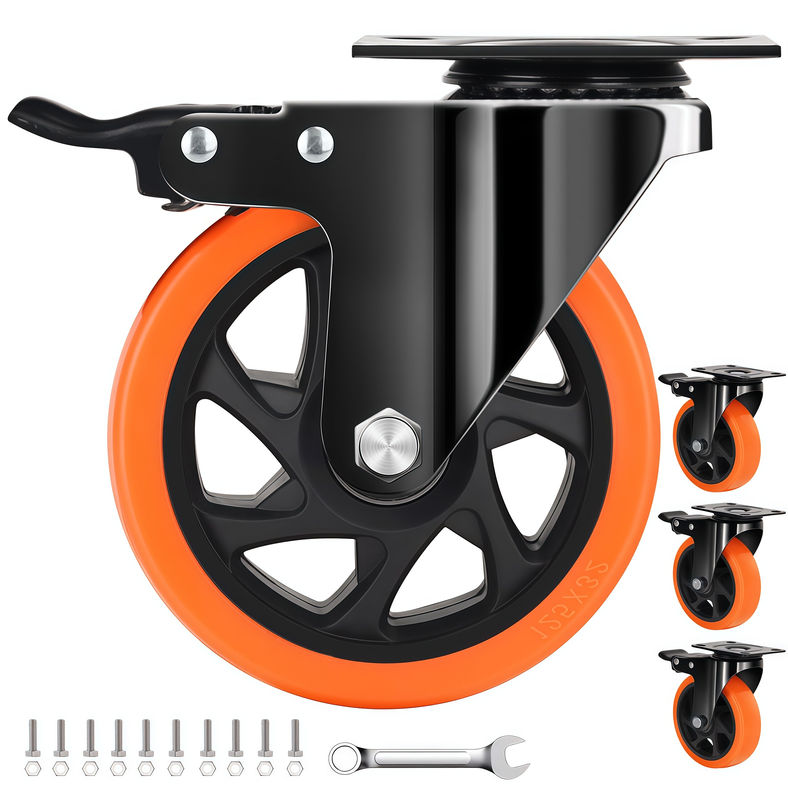 Numhew 5in H 4-Pack Heavy Duty Swivel Silent Polyurethane Black Caster Wheels