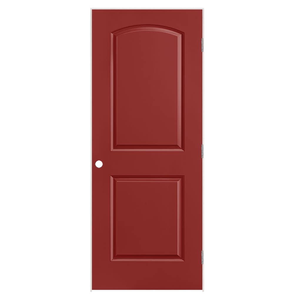 Masonite 1317842 32-in x 80-in Barn Red Solid core 2-panel round top Left hand Smooth Prefinished Molded composite Flat Jamb Single Prehung Interior Door