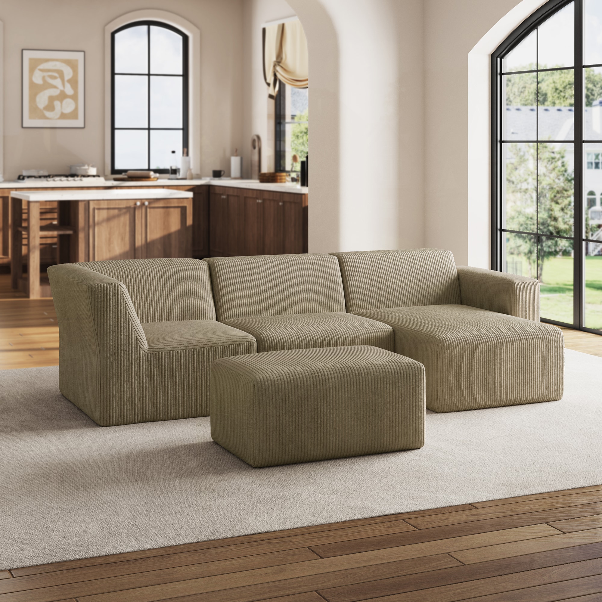 Dreamsidea - 114IN W Sectional Sofa Modular Sofa All Foam Corduroy Upholstery No Assembly Living ...