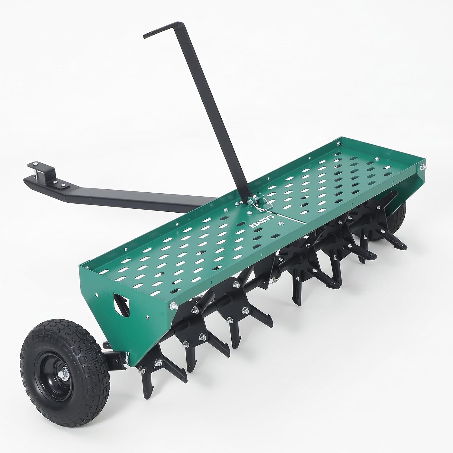 GAOMON 40-in Tow-behind Plug Lawn Aerator with 24 Steel Spikes 150-lb Weight Tray and Universal Hitch Green