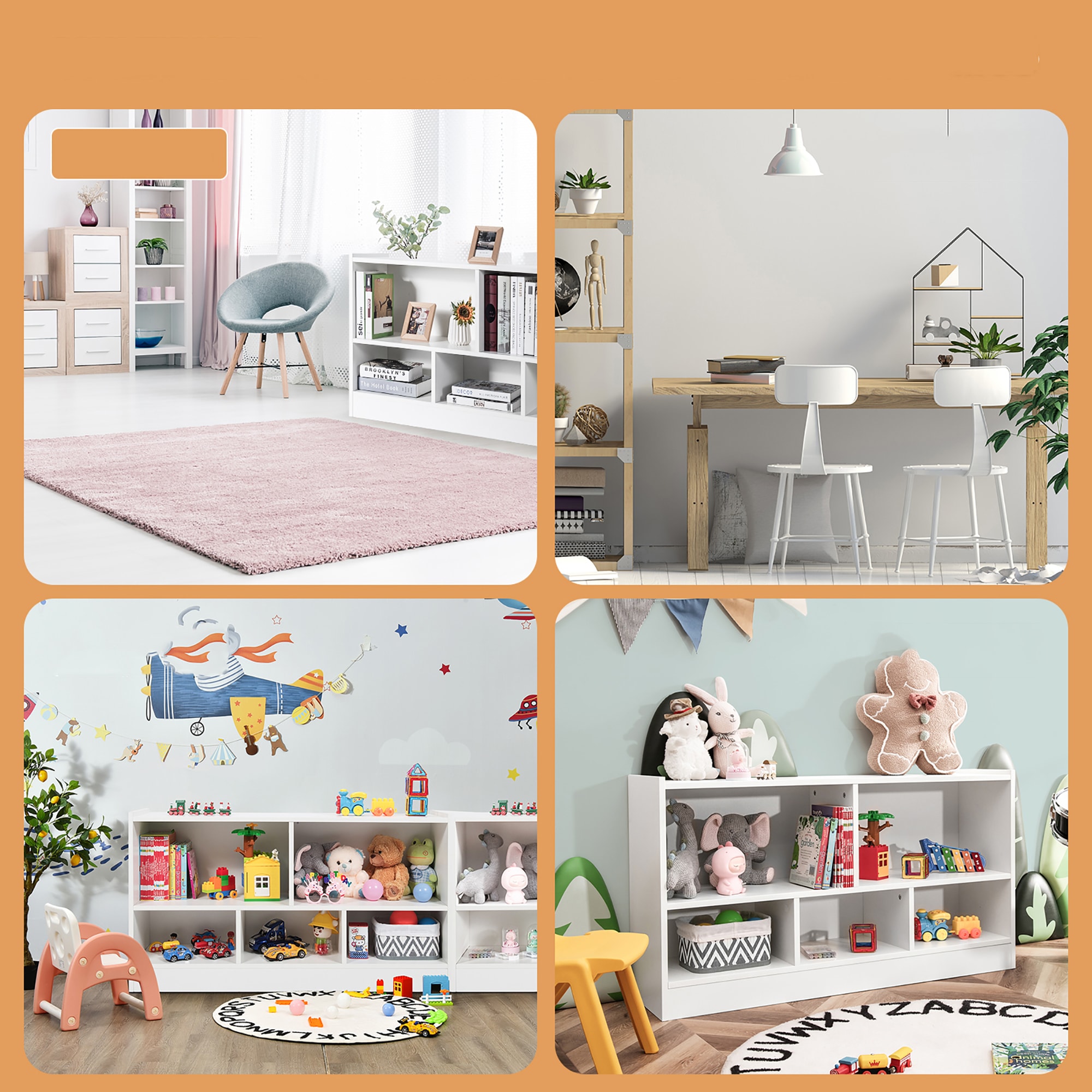 White Wood Kids 5-Cube Toy Storage Cabinet