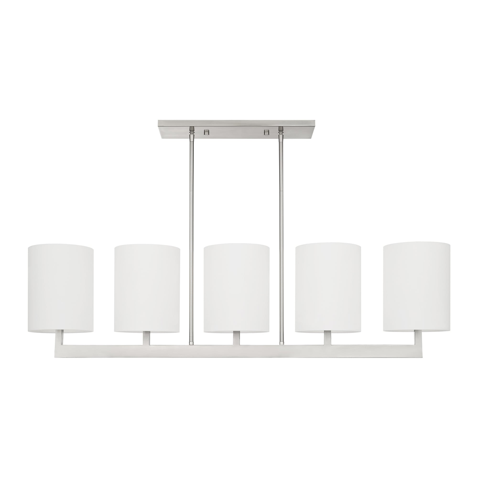 Contemporary Brushed Nickel 5-Light Linear Chandelier with Off-White Shades