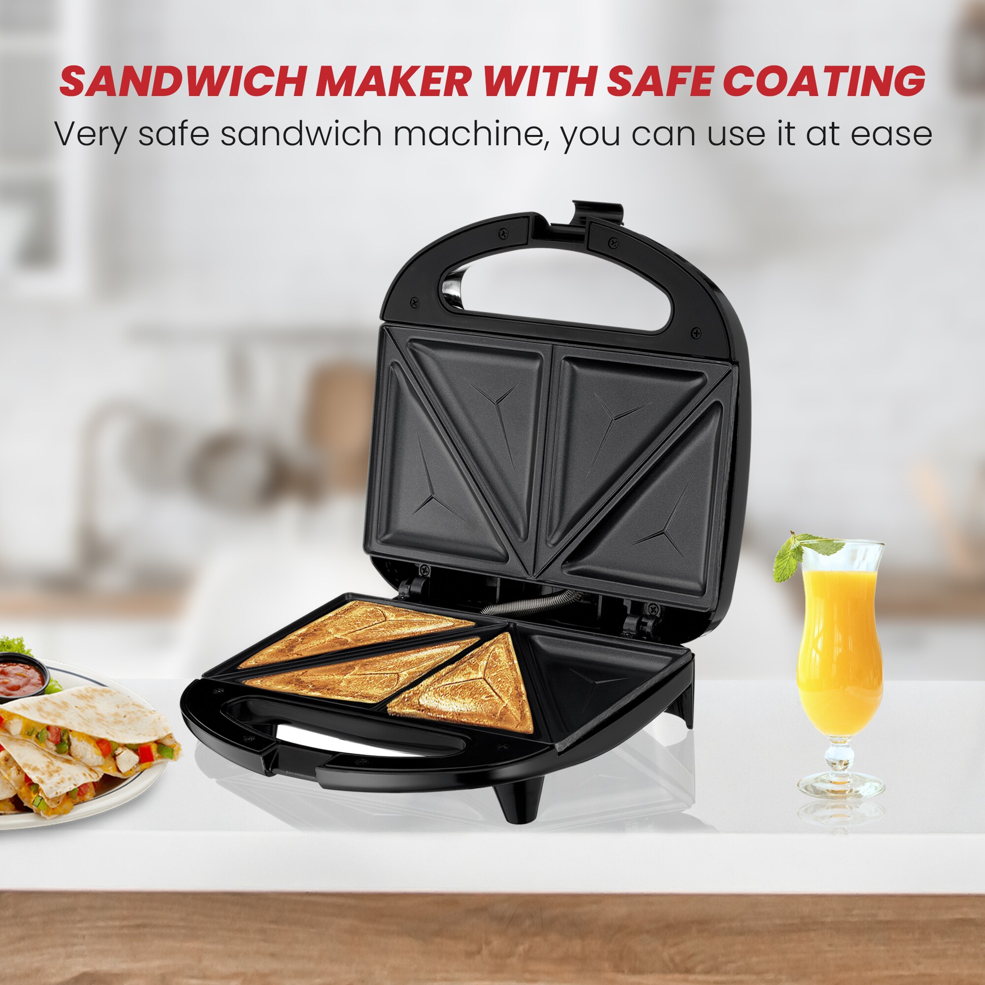 Lumme Black Sandwich Maker - Easy Clean Nonstick Plates
