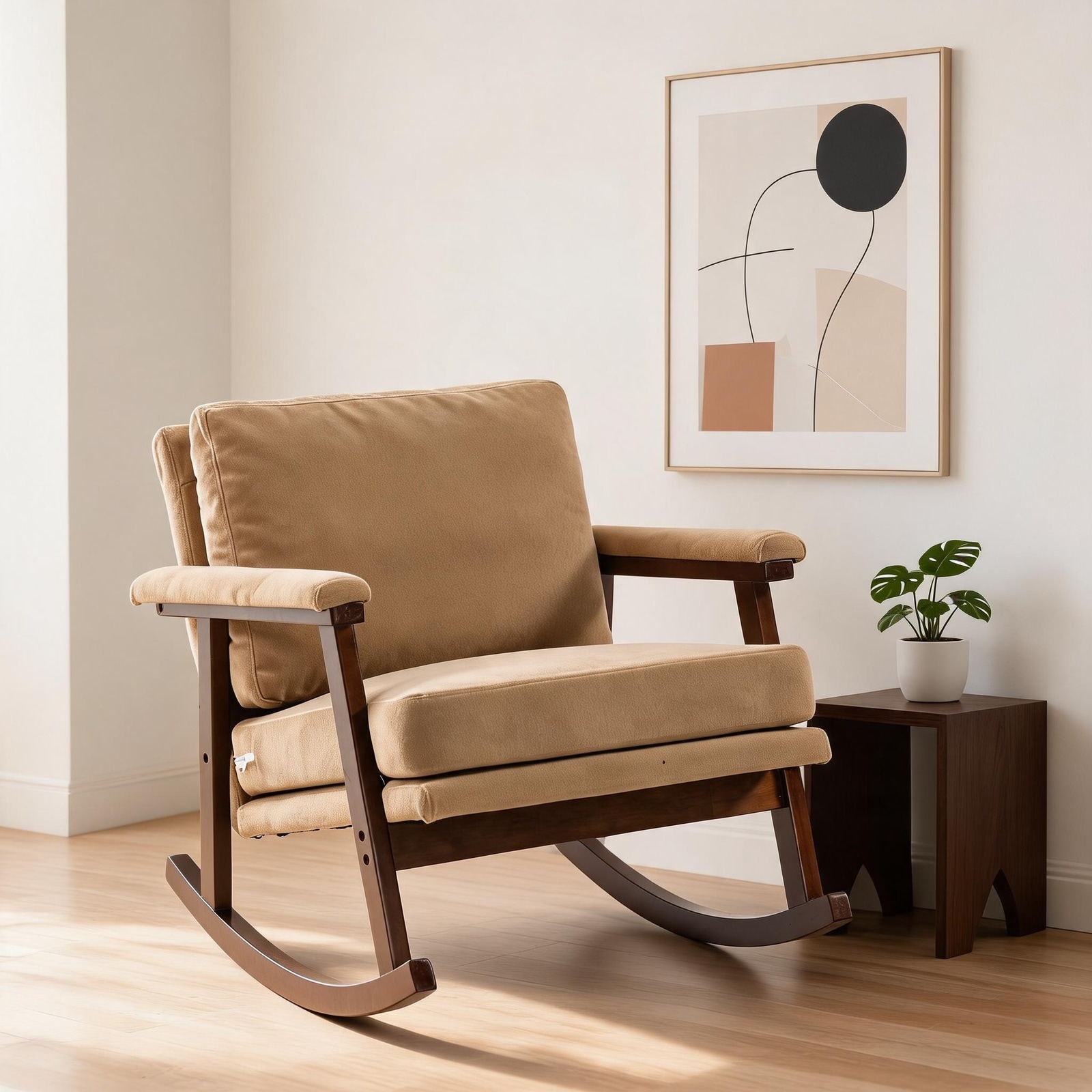 Horizons Prime - Khaki Velvet Mid Century Modern Accent Rocking Chair with High Density Sponge Cu...