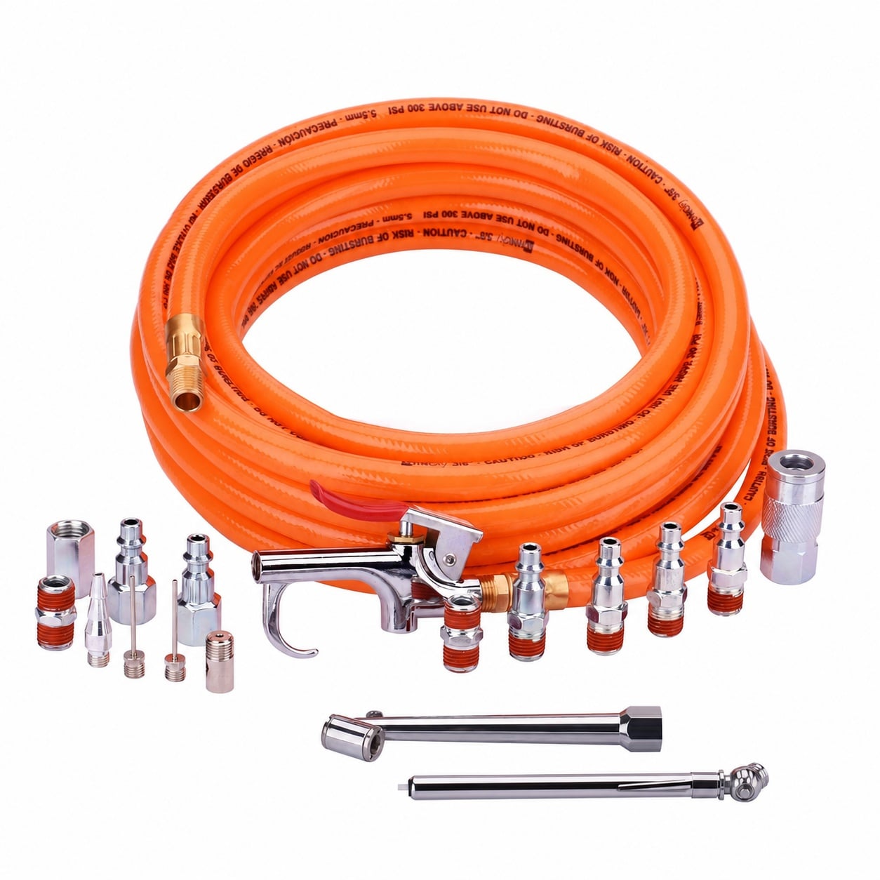 AKSCYZM  3 8 Inch x 25 Foot PVC Air Compressor Hose Kit with 17 Piece Air Tool and Compressor Accessories Set Double Quarter MNPT Brass Fittings