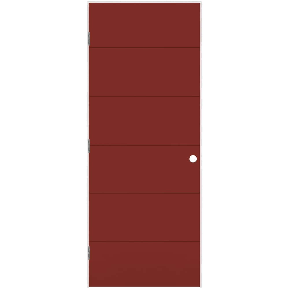 Masonite 1446454 28-in x 80-in Barn Red Hollow core Flush Right hand Smooth Prefinished Molded composite Flat Jamb Single Prehung Interior Door