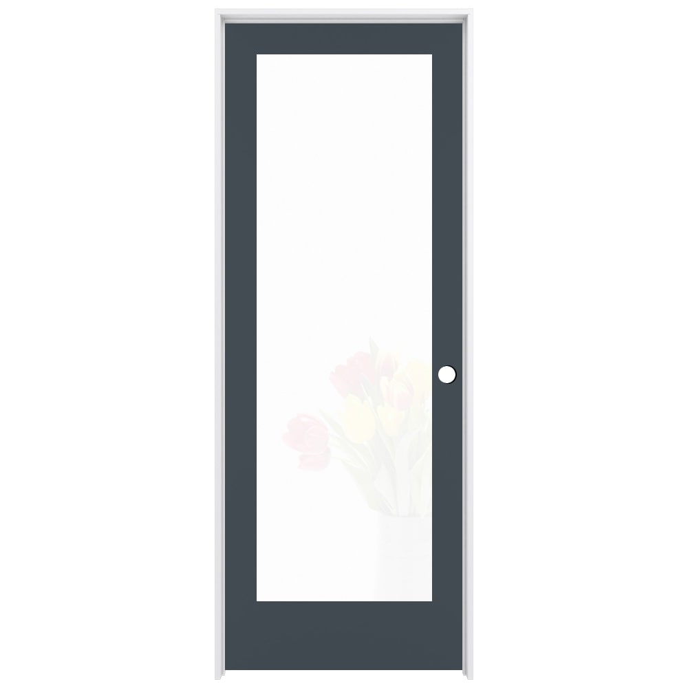 RELIABILT LO1370024 32-in x 80-in Slate Solid core 1-panel Frosted glass Left hand Smooth Prefinished Pine Wood Flat Jamb Single Prehung Interior Door