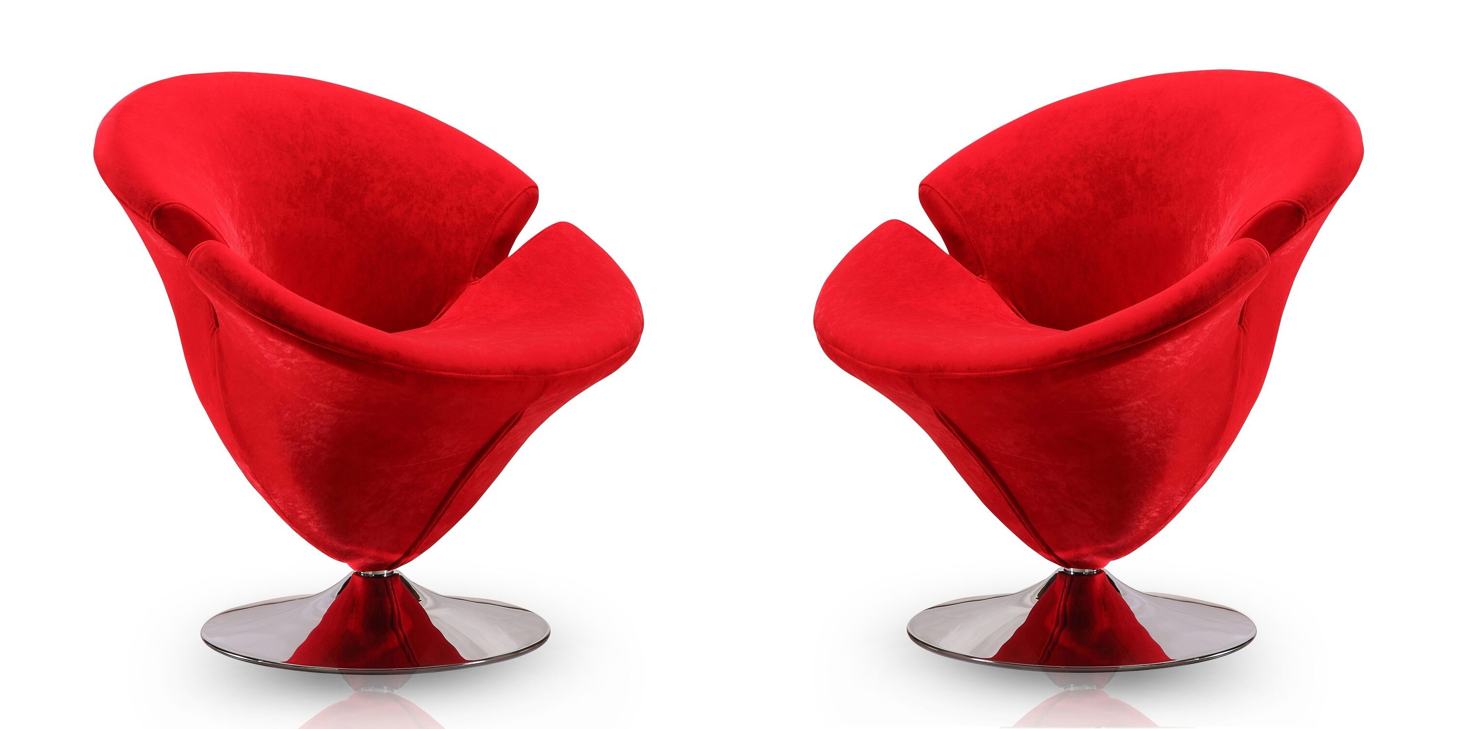Tulip Red Velvet Swivel Barrel Accent Chair
