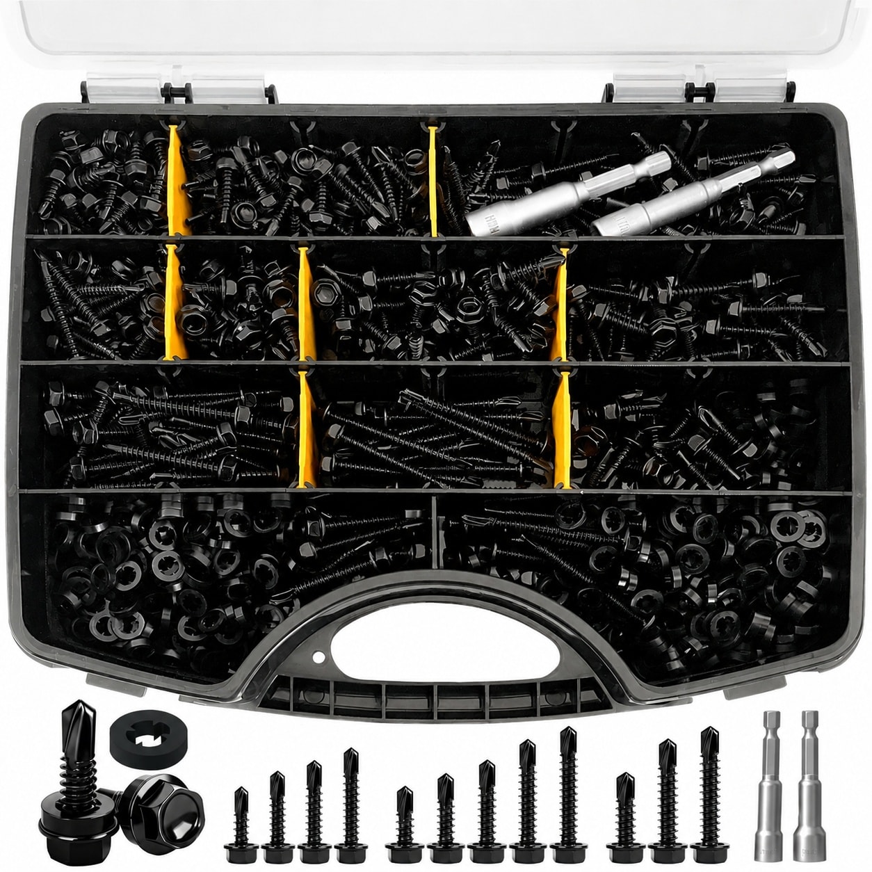 Etokfoks  900 Piece Self Tapping Screw Kit 410 Stainless Steel Hex Washer Head Self Drilling Metal Fasteners with Washers