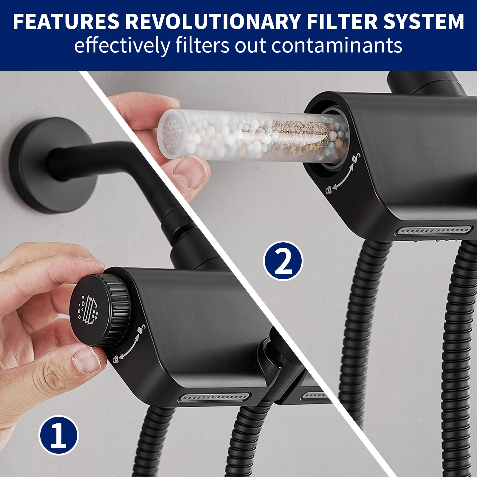 Matte Black Dual Shower Head with Handheld and Stainless Steel Hose