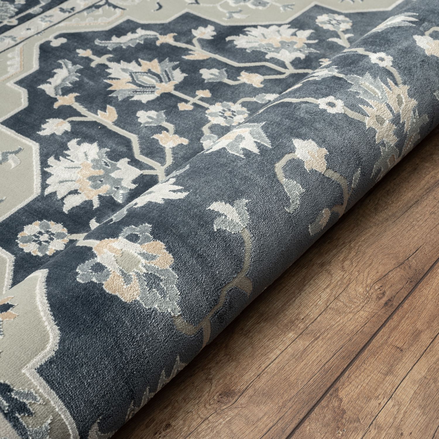 Reversible Gray Synthetic 5' x 7' Kids Area Rug with Floral Design