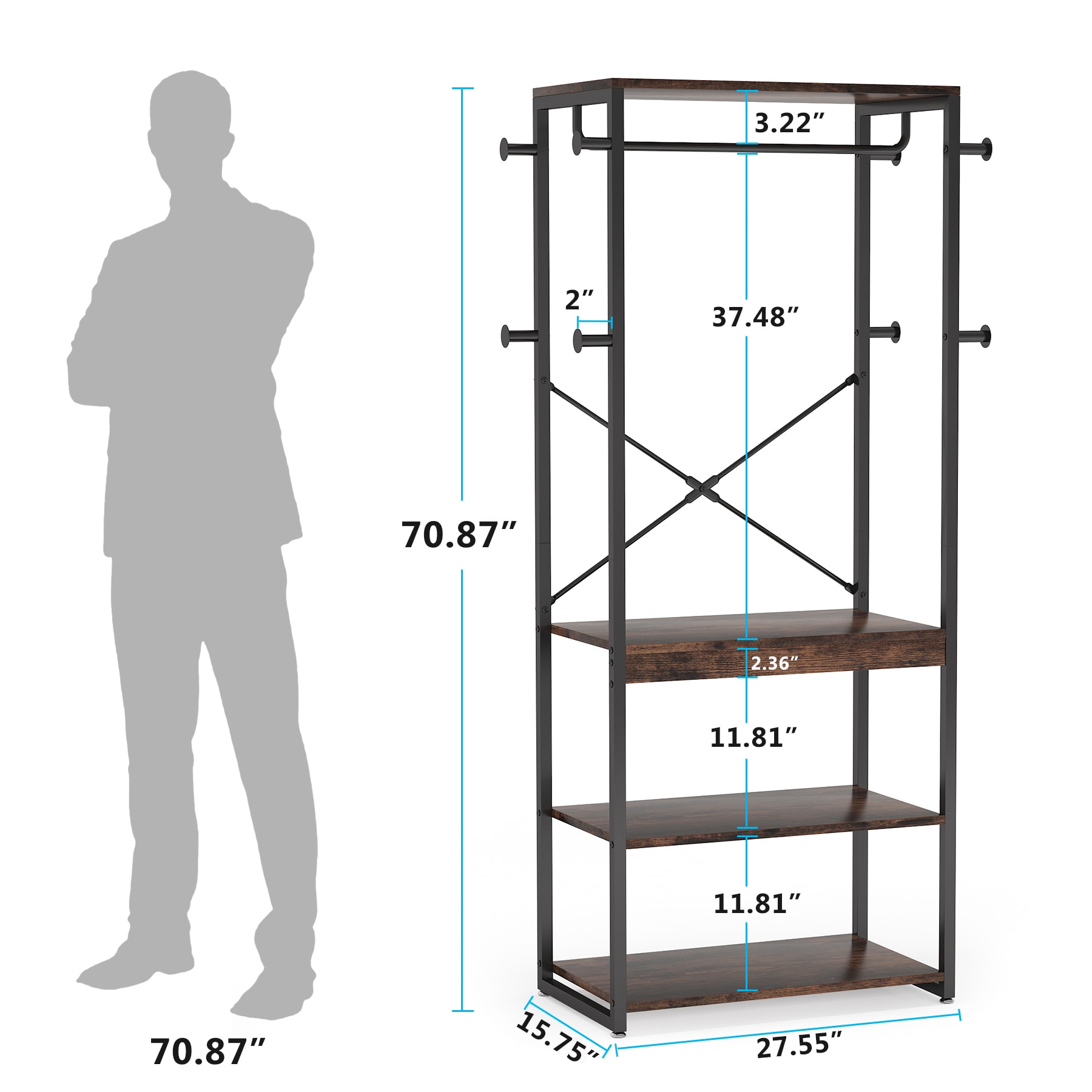 Tribesigns 15.74-in W x 27.55-in D x 69.29-in H Rustic Brown Wood Closet Tower | HOGA-C0357