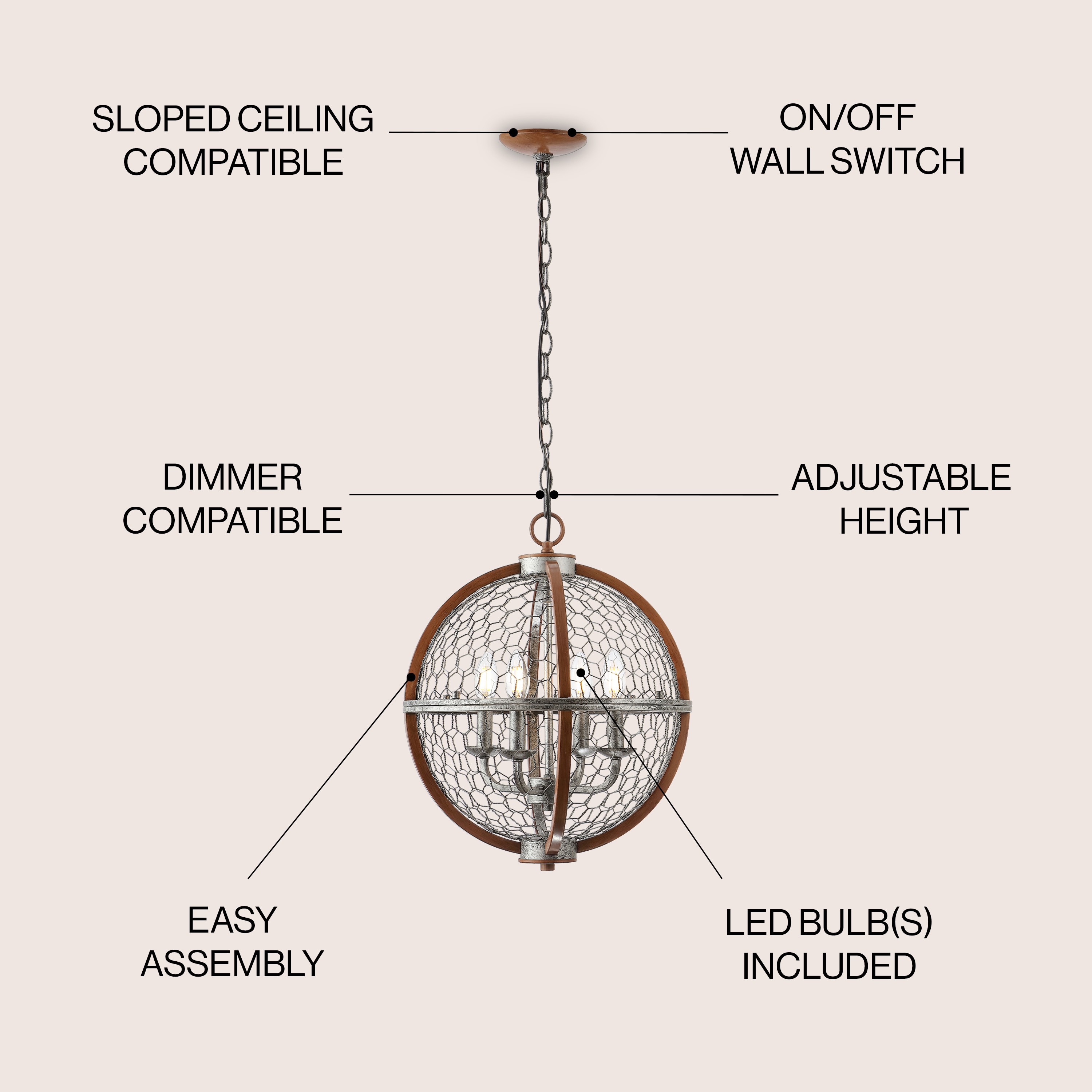Rustic Silver and Brown Round LED Pendant Light