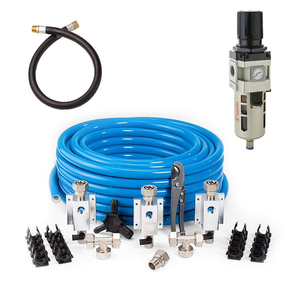 RapidAir Maxline 100 Ft 0.75 In Tubing Kit, Filter Regulator with-Gauge,  and 3 Ft Jumper Hose in the Air Compressor Accessories department at