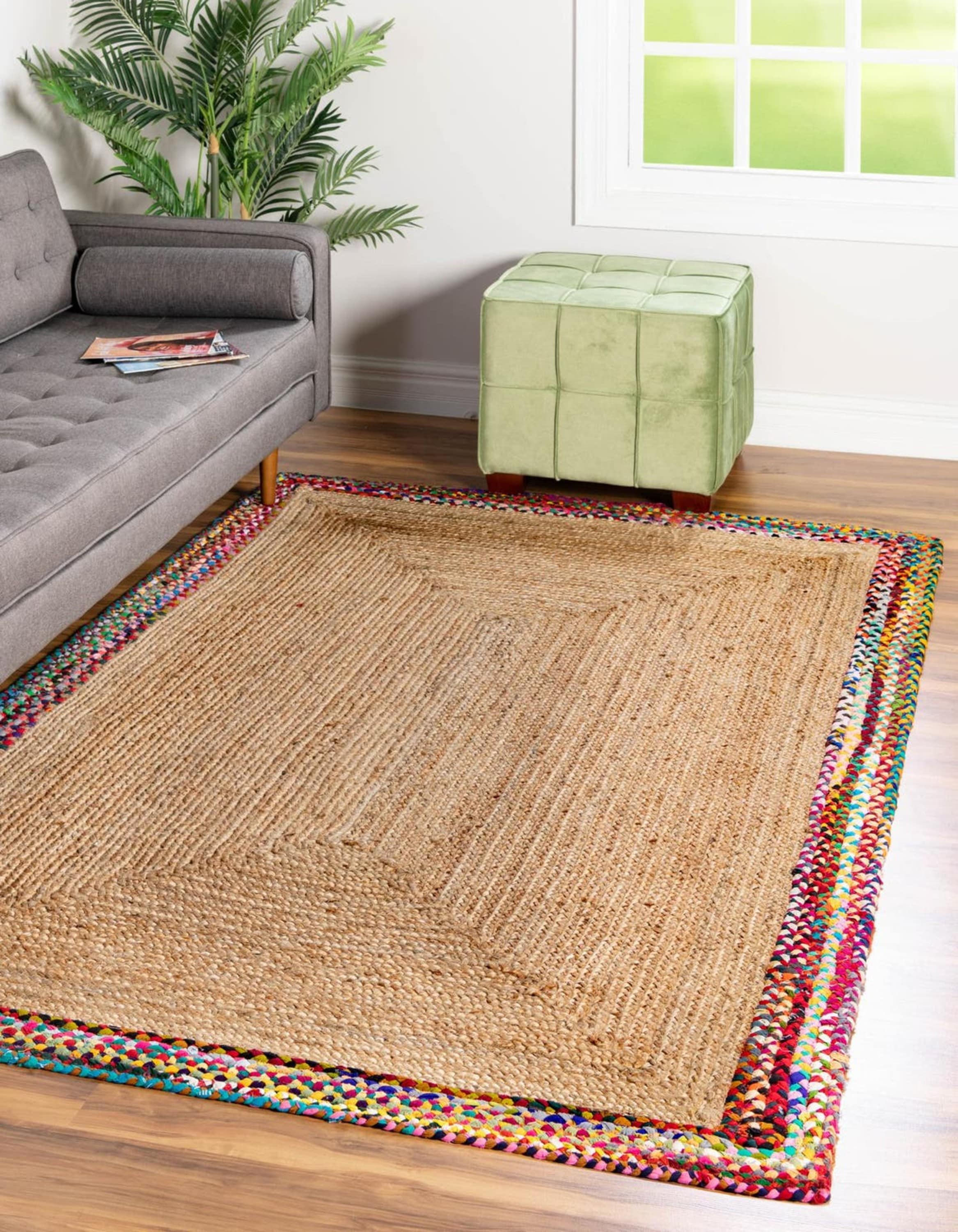Handmade Blue and Brown Braided Jute 5' x 8' Area Rug