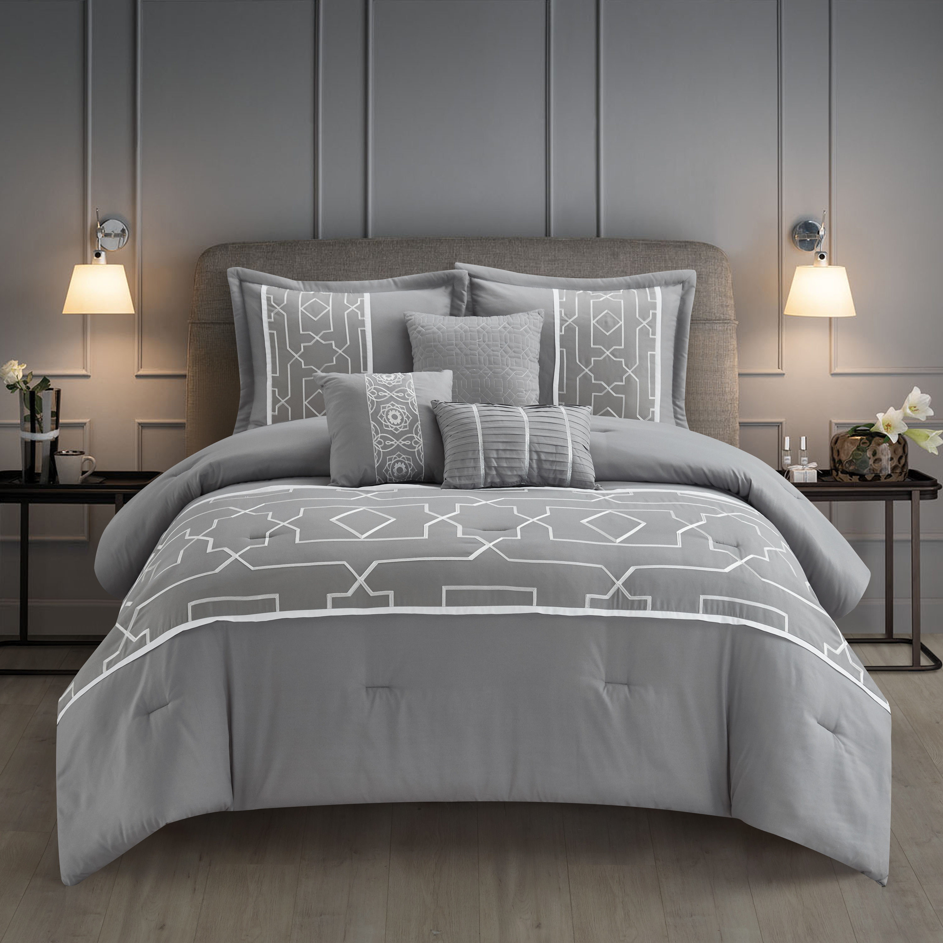 Nanshing TONYA6-Q-GREY 6 -Piece Grey Queen Comforter Set