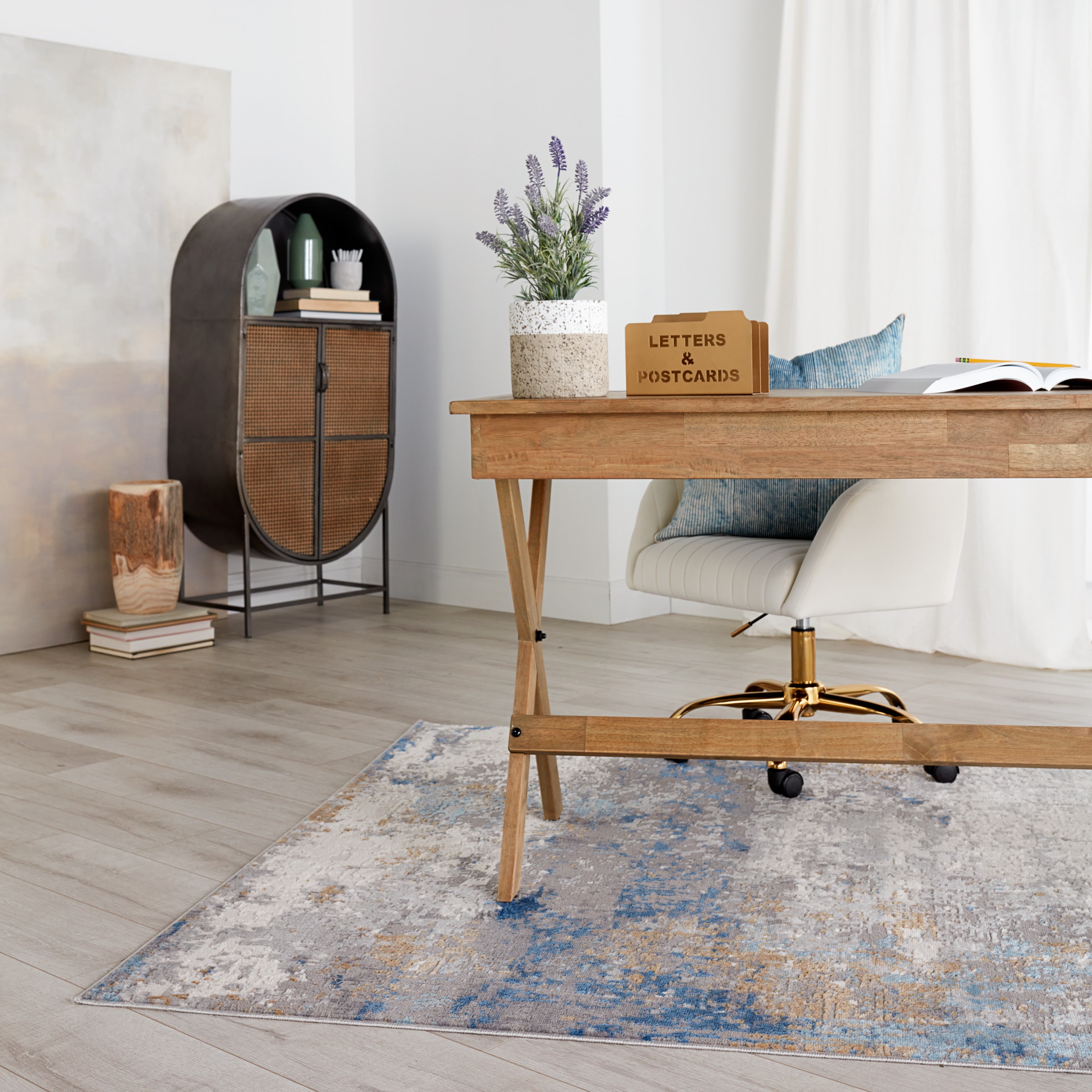 Grotto 3' x 12' Gray Blue Abstract Wool Runner Rug