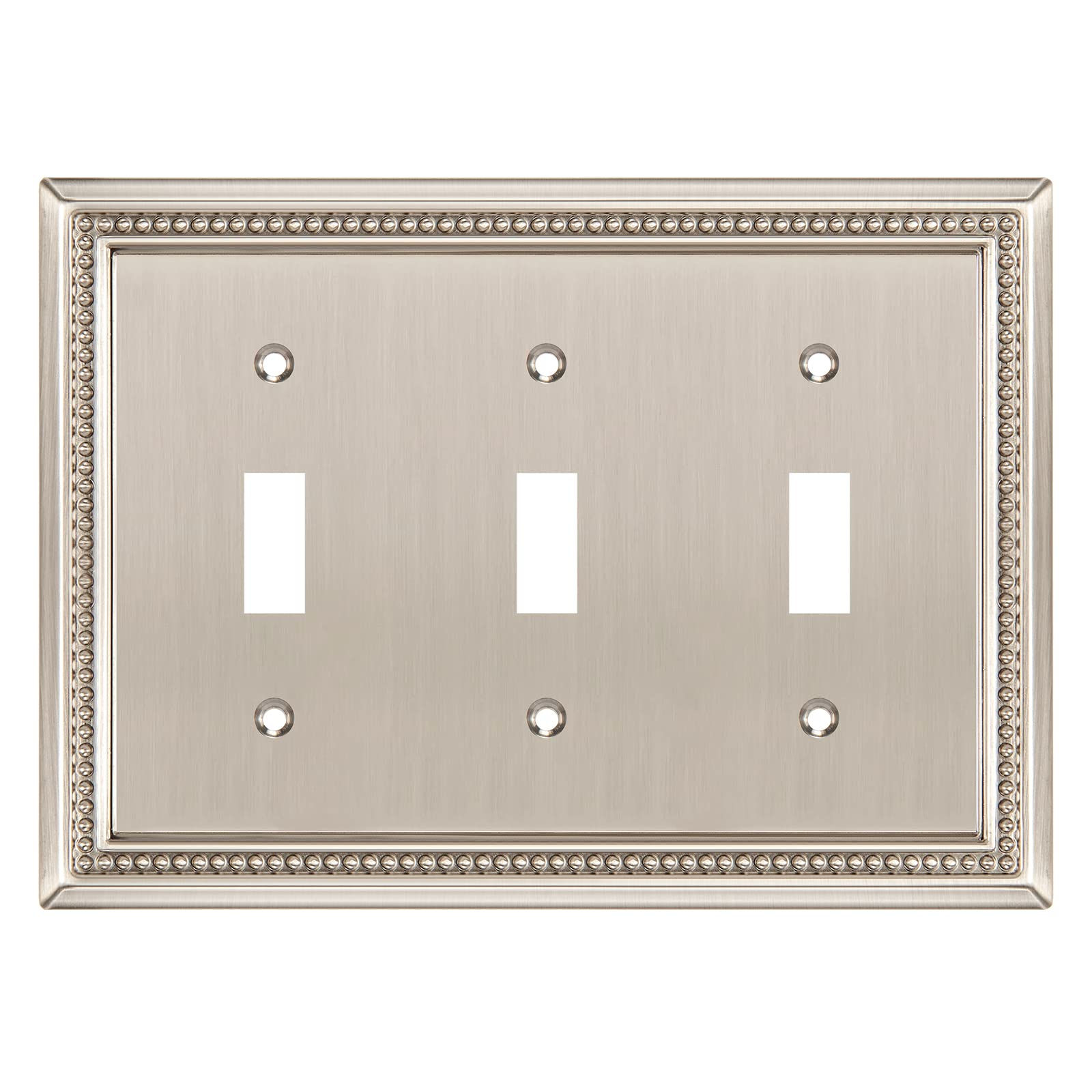 Linder Group Inc Triple Toggle Decorative Wall Plate Heavy Duty Zinc Alloy Satin Nickel Finish Beaded Edge Design Hand Polished Includes Matching Screws for Easy #L3TB3SOX