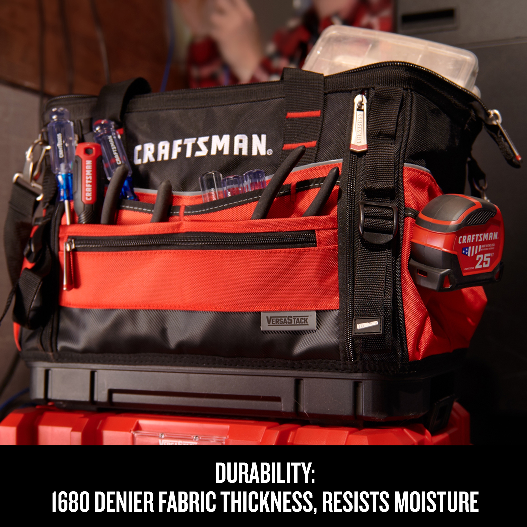 Craftsman 13 in. W x 9.75 in. H Wide Mouth Tool Bag 6 Pocket Black/Red