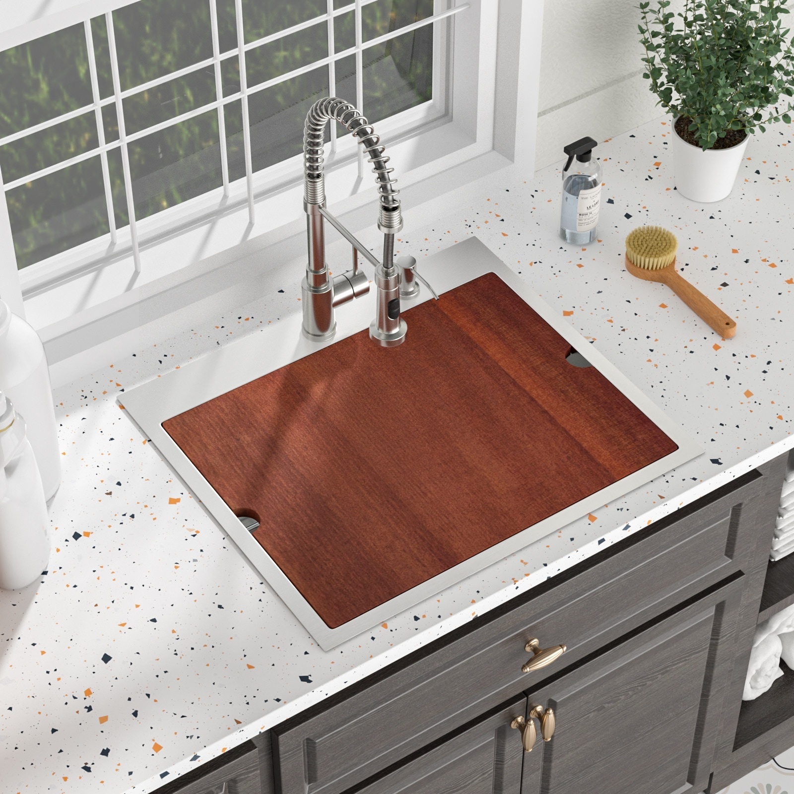 LIVACA 25 inch x 22 inch Brushed Nickel Stainless Steel Drop-In Utility Sink with 12 Inch Extra Deep Single Bowl